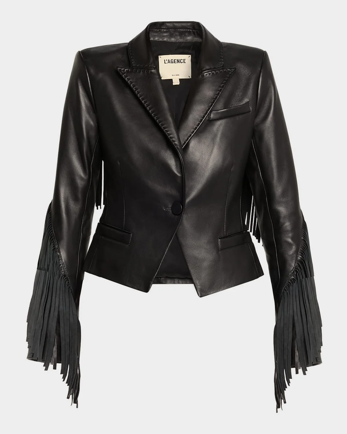 Vashti Fringed Lambskin Leather Blazer - 1
