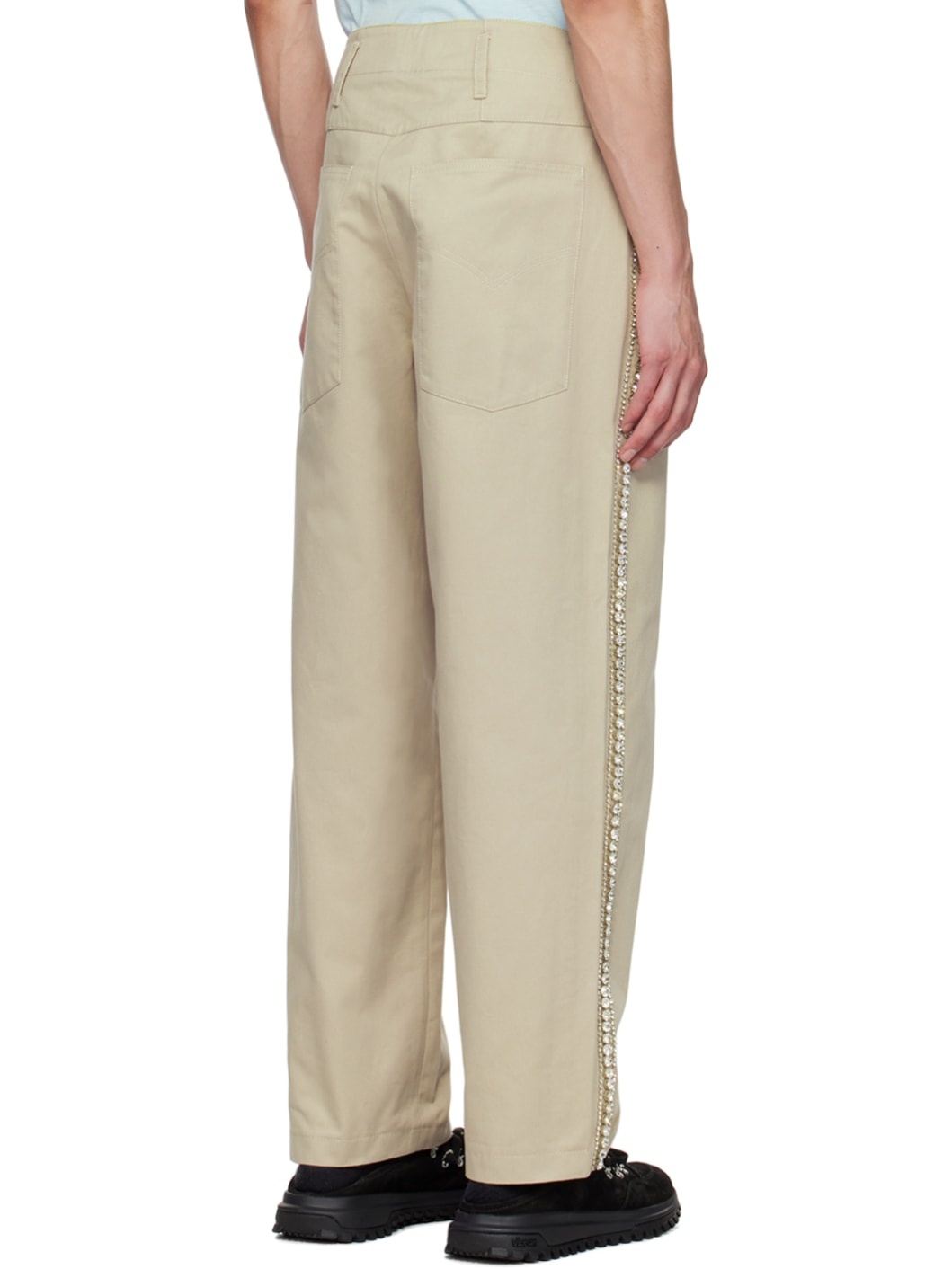 Beige Embroidered Trousers - 3