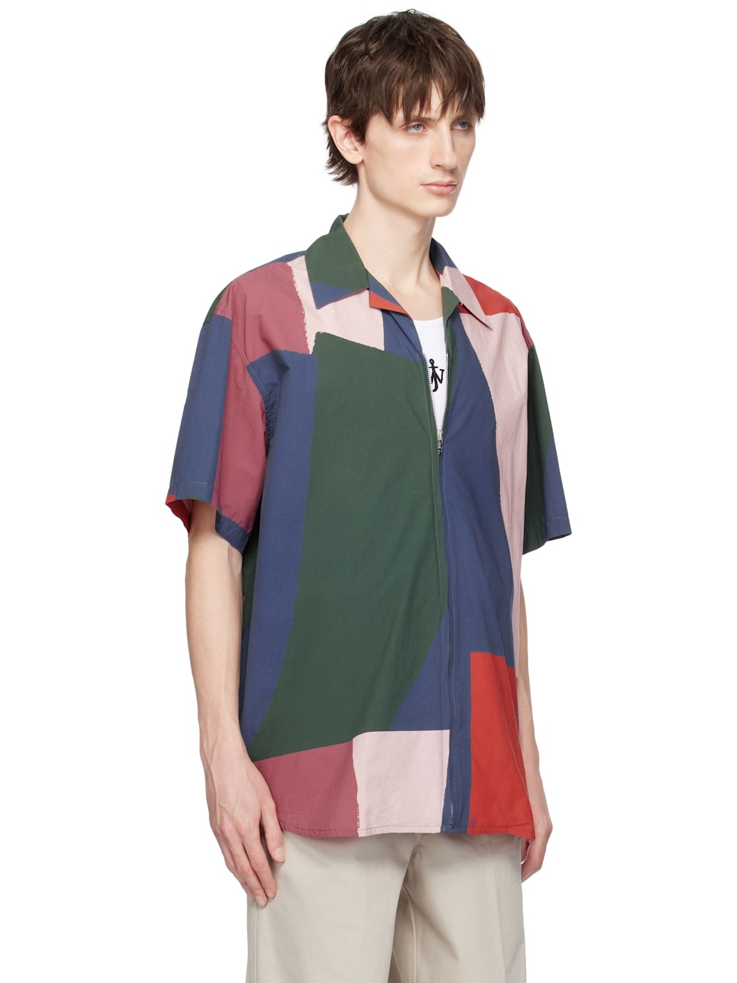 Multicolor Short Sleeve Zip Up Printed Shirt - 2