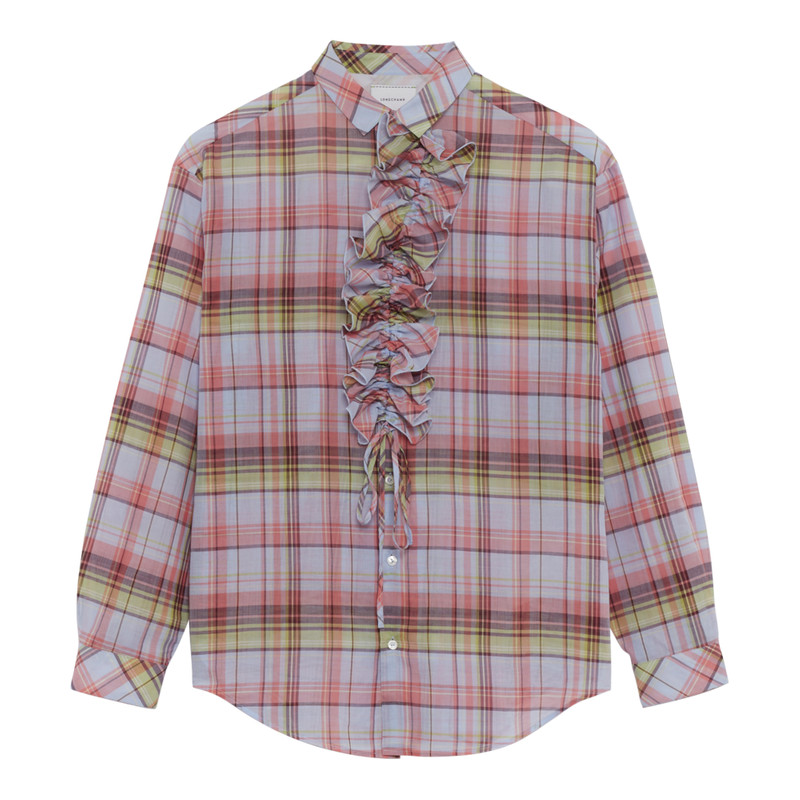Shirt Sky Blue - Plaid cotton voile 1
