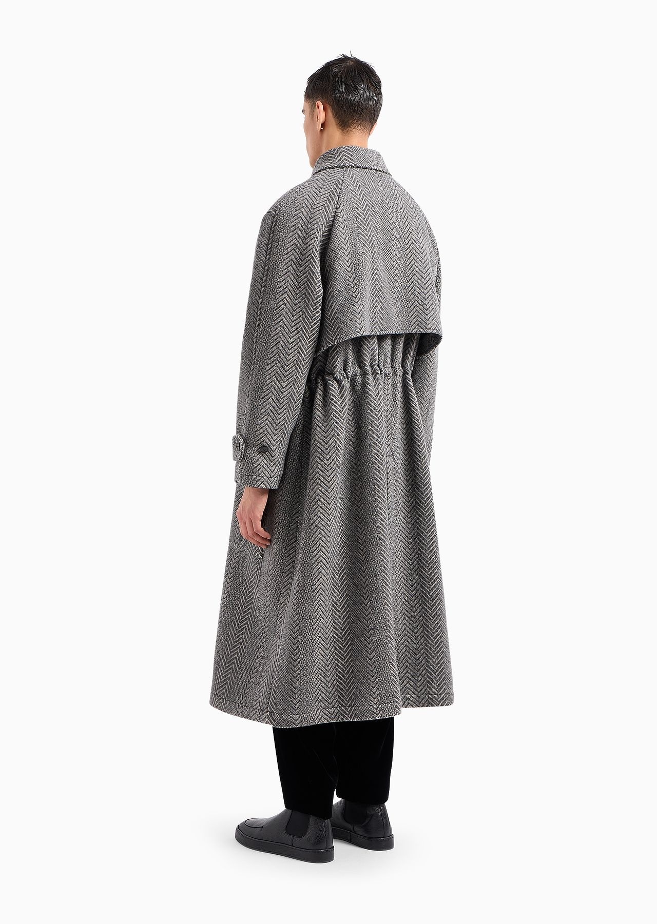 Long coat in chevron jacquard virgin wool and cashmere - 3