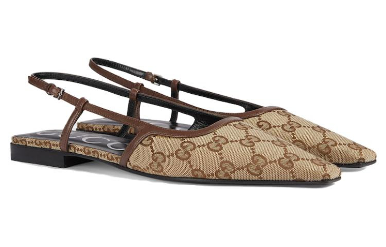 (WMNS) Gucci GG Slingback Ballet Flat 'Beige Ebony' 762420-KY980-9763 - 2