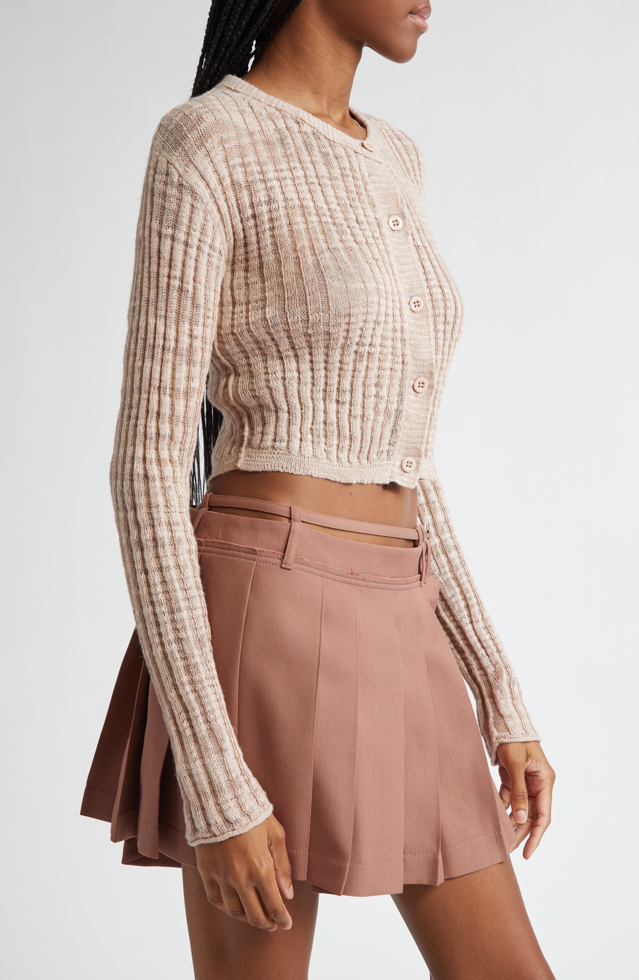 Acne Studios Kiko Rib Linen Blend Cardigan in Dusty Pink at Nordstrom - 4