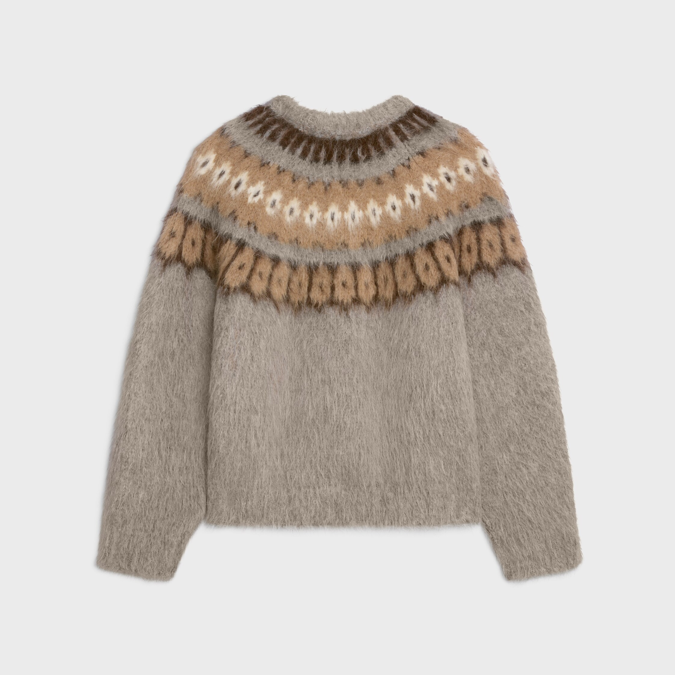 crew neck sweater in brushed fair isle alpaca wool - 2