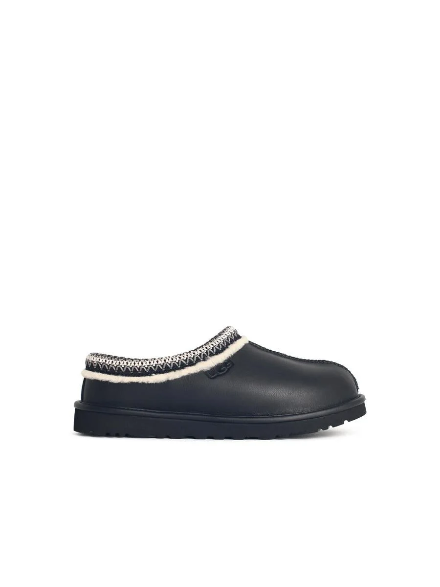 UGG 'Tasman' Black Leather Slippers - 1