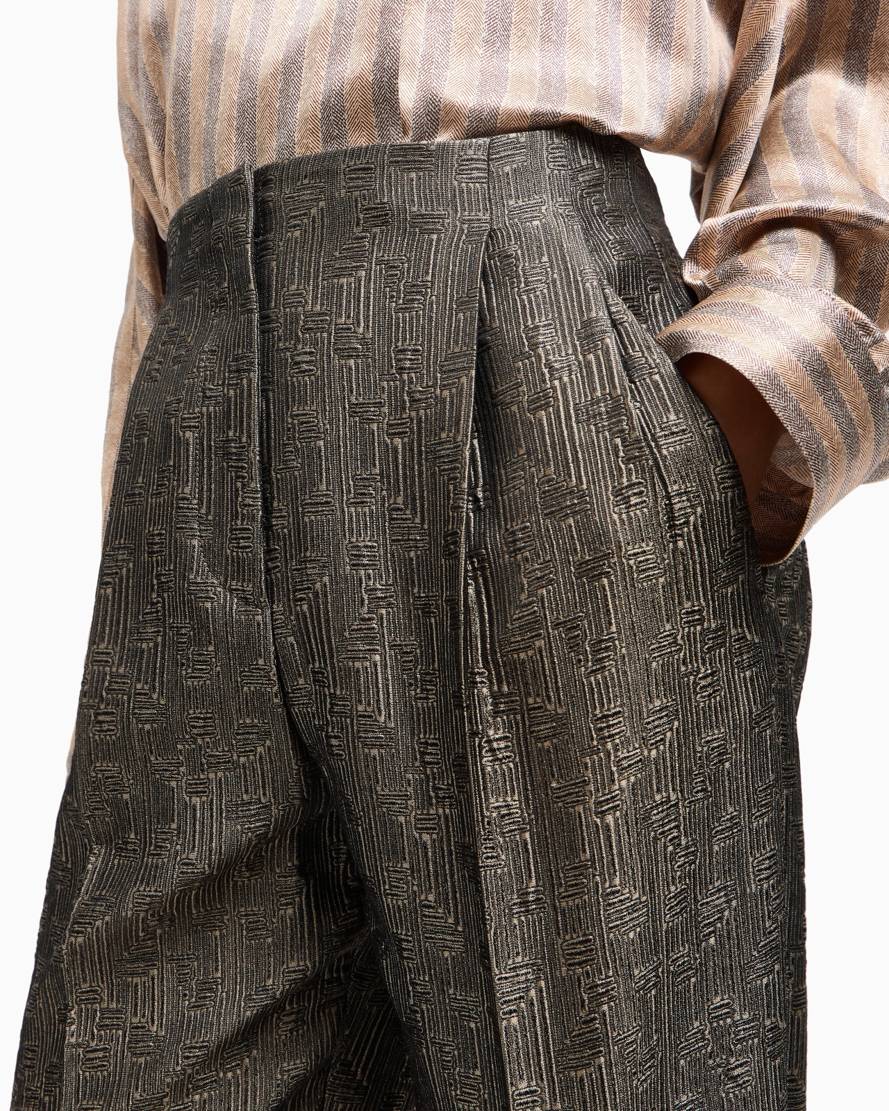 JACQUARD SILK AND WOOL SINGLE-PLEAT TROUSERS - 5