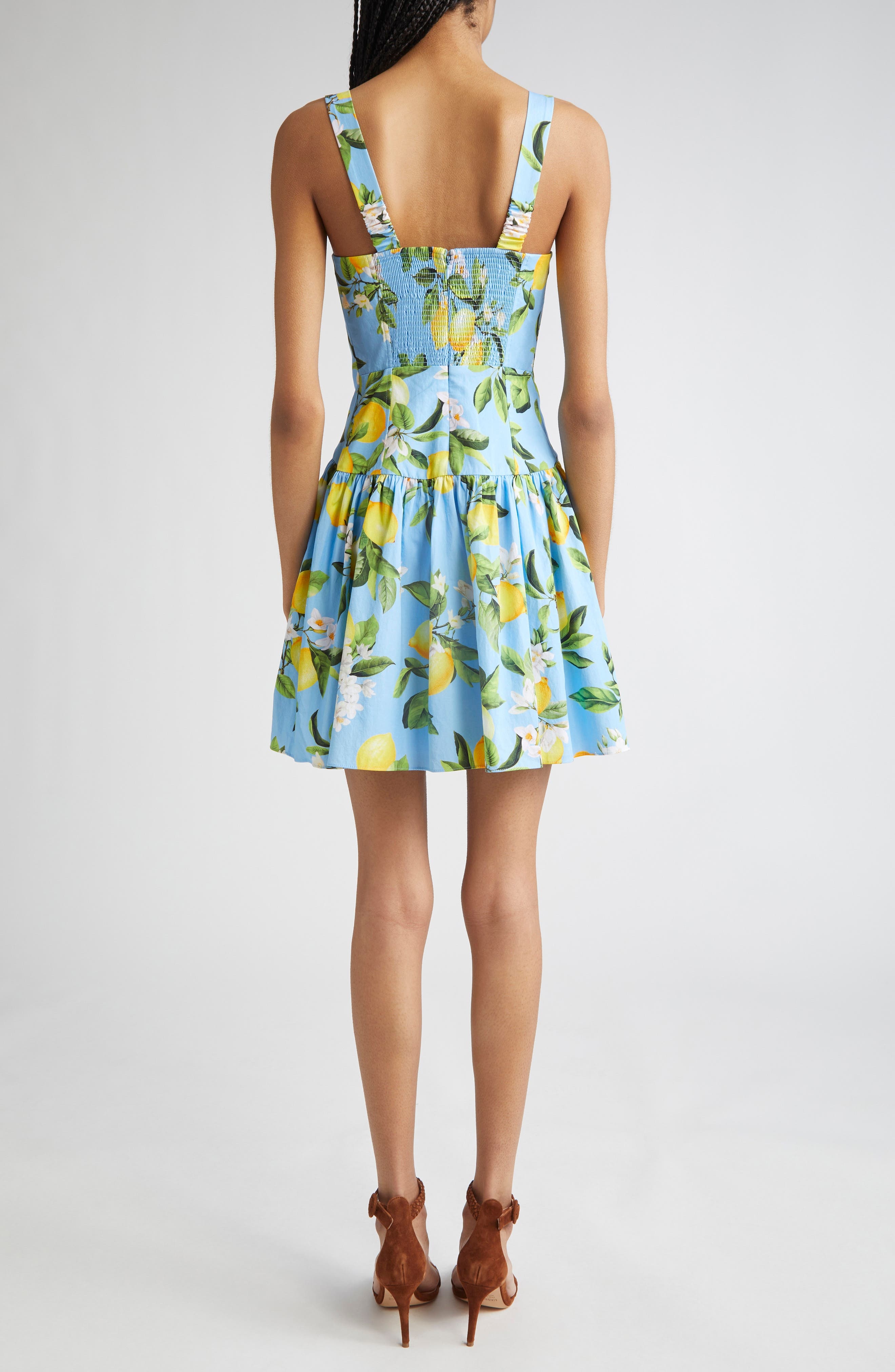L'AGENCE Jai Lemon Print Corset Minidress in Sky Blue/Yellow Floral Lemon at Nordstrom - 2