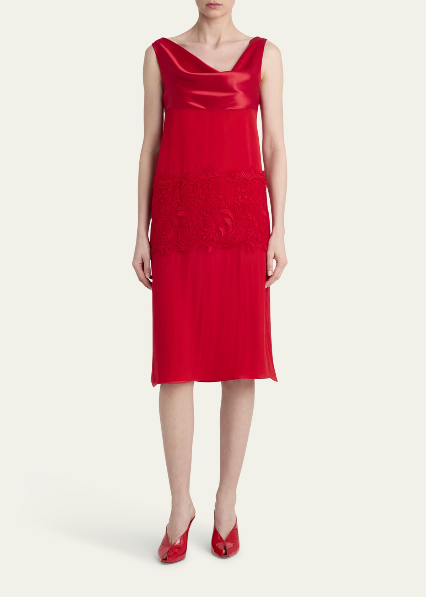 lace-Panel Silk Chiffon Midi Dress - 2