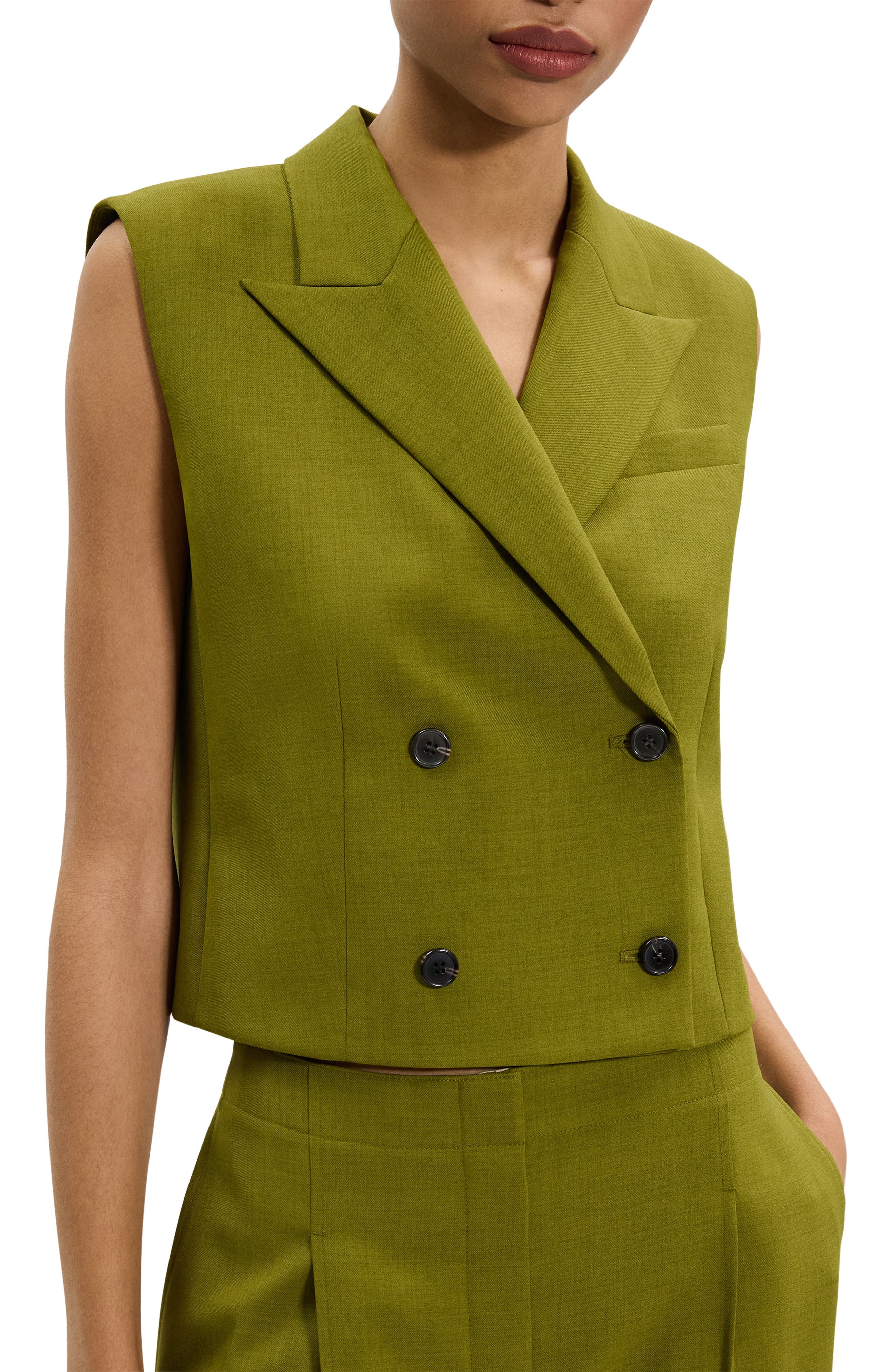 Theory Double Breasted Crop Vest in Avocado at Nordstrom - 4