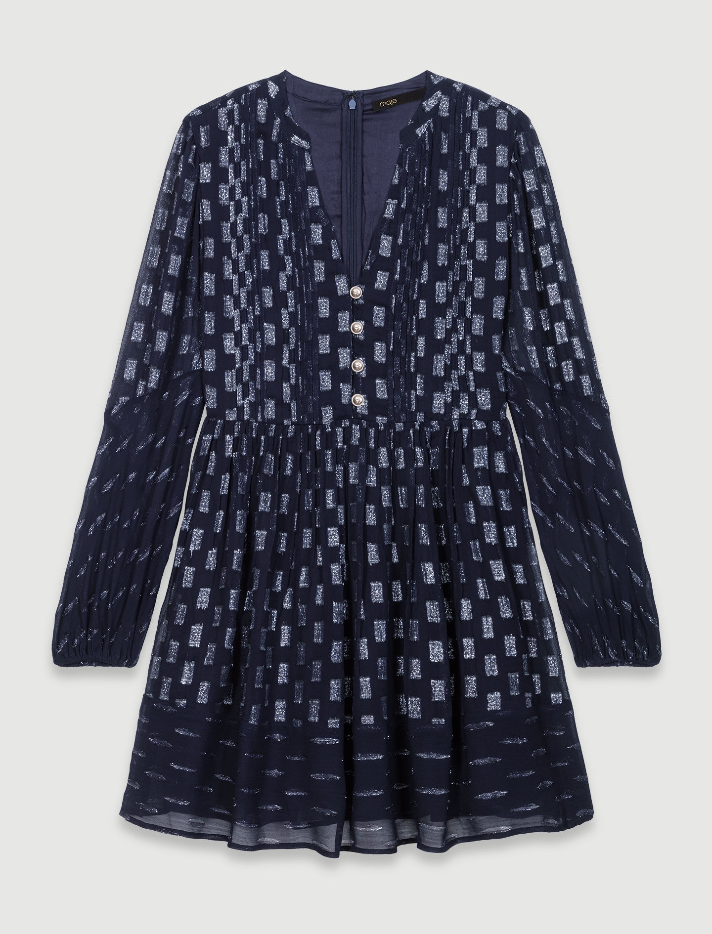 Pleated floral motif short dress - 1