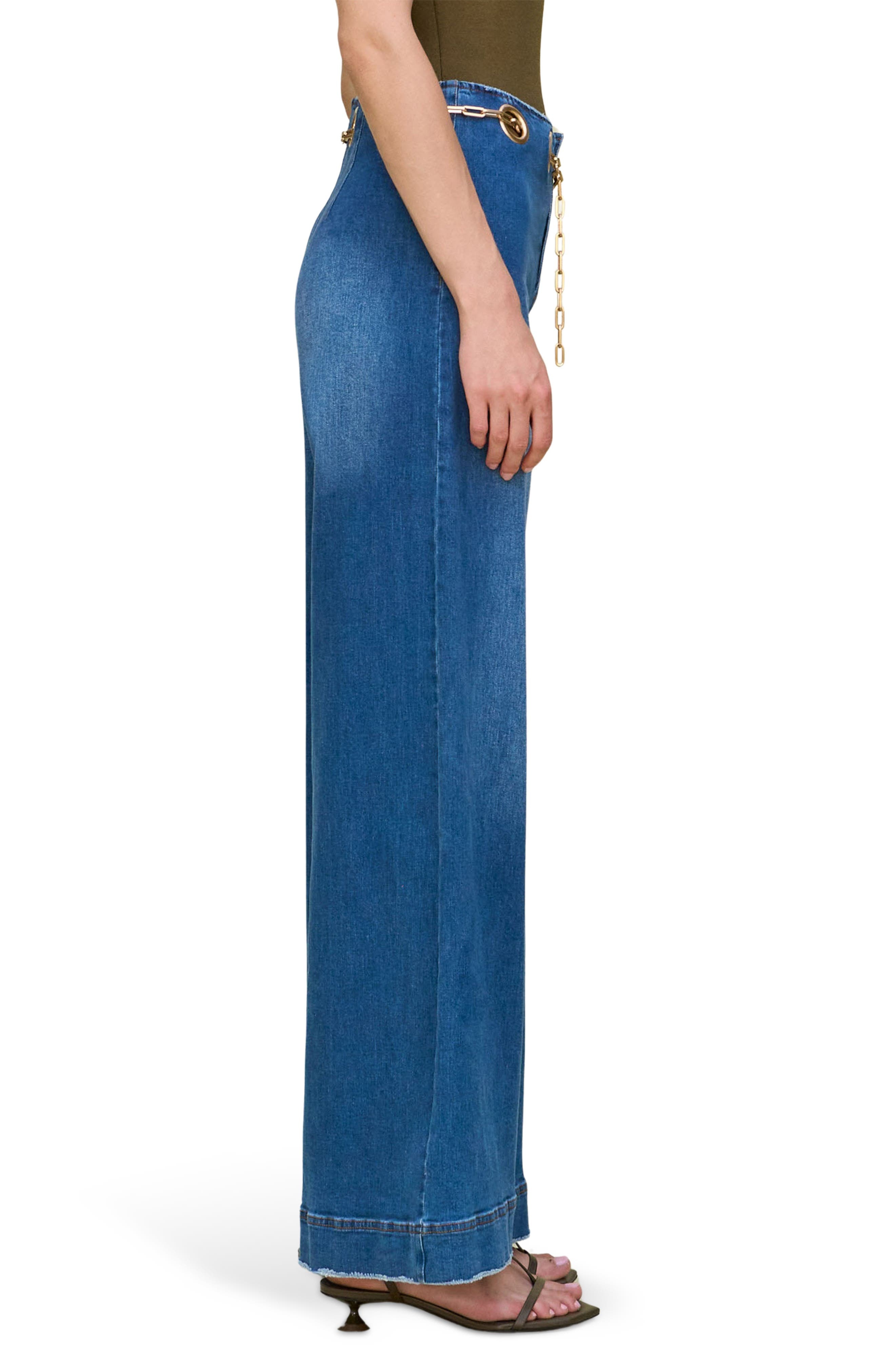 Cult Gaia Sydney Belted Grommet Wide Leg Pants in Rinse Wash at Nordstrom - 3