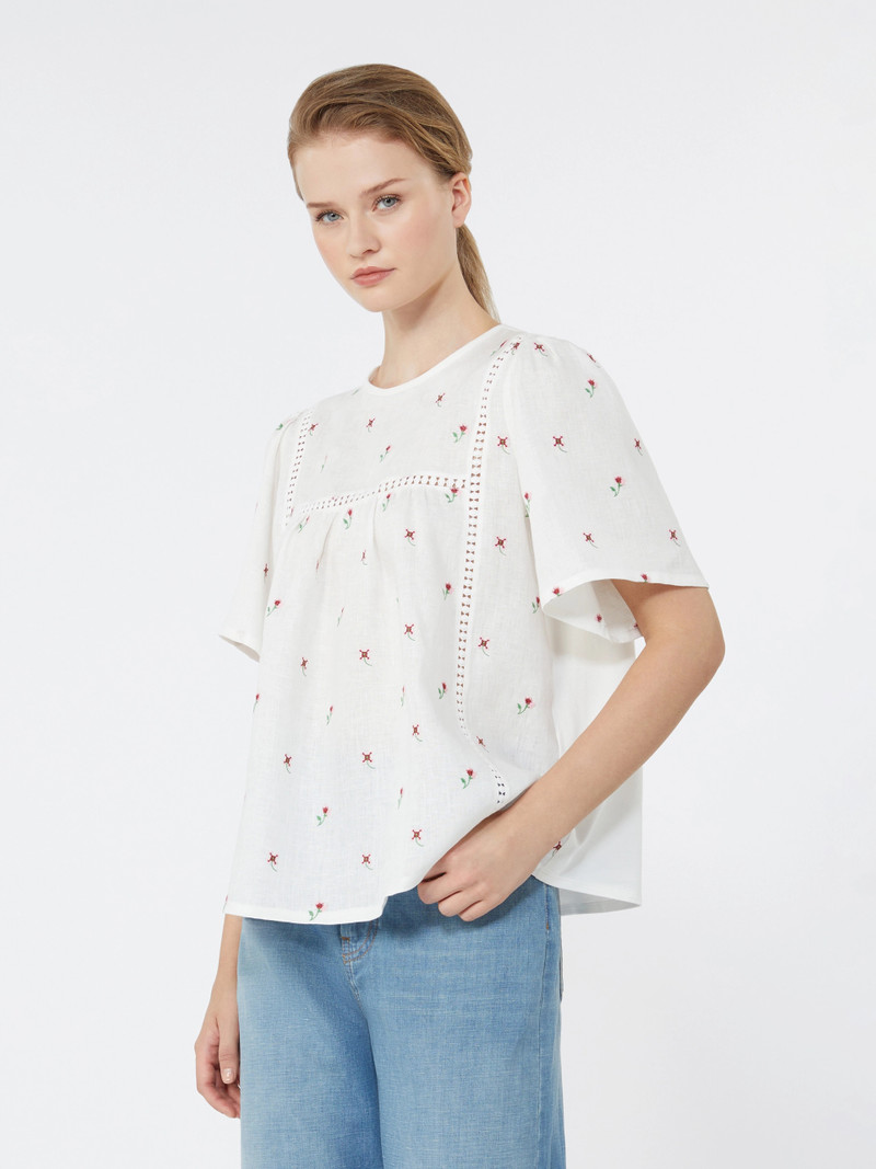 BACINO Linen canvas and stretch jersey top - WHITE 5