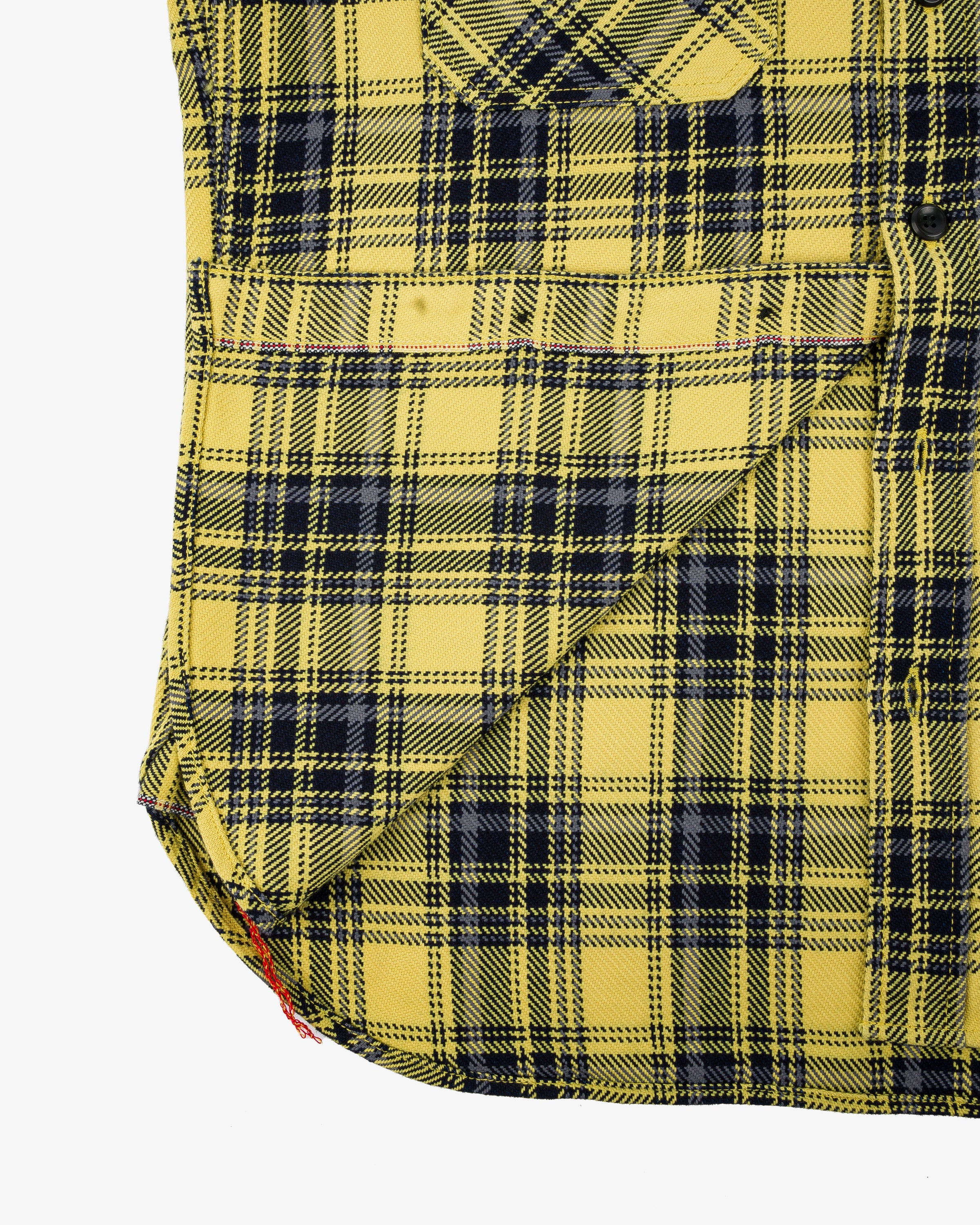 IHSH-412-YEL 9oz Selvedge Indigo Check Flannel Work Shirt - Yellow - 10