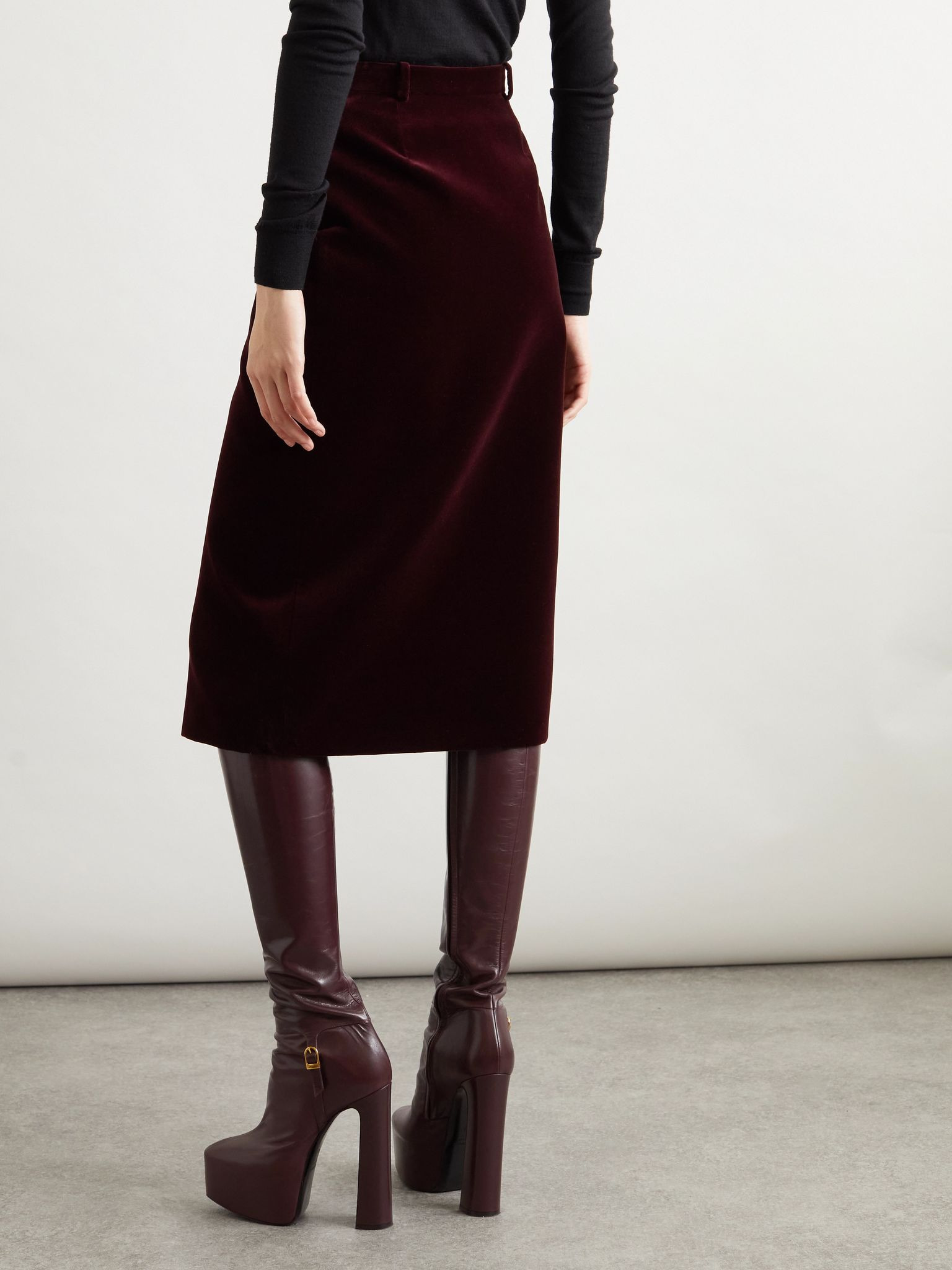 Cotton-velvet midi skirt Burgundy - 4