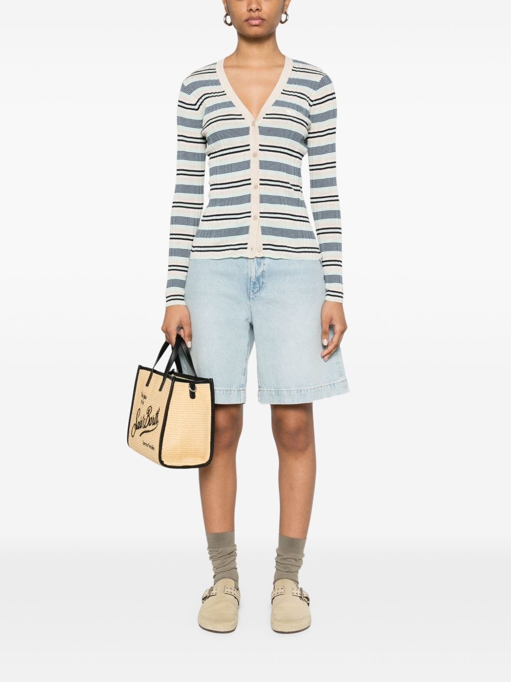 fine-ribbed striped cardigan - 2