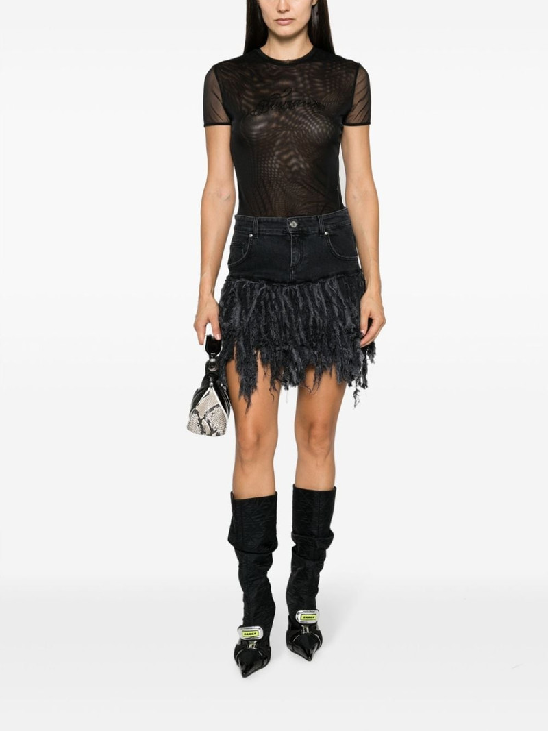 Blumarine fringed denim miniskirt outlook