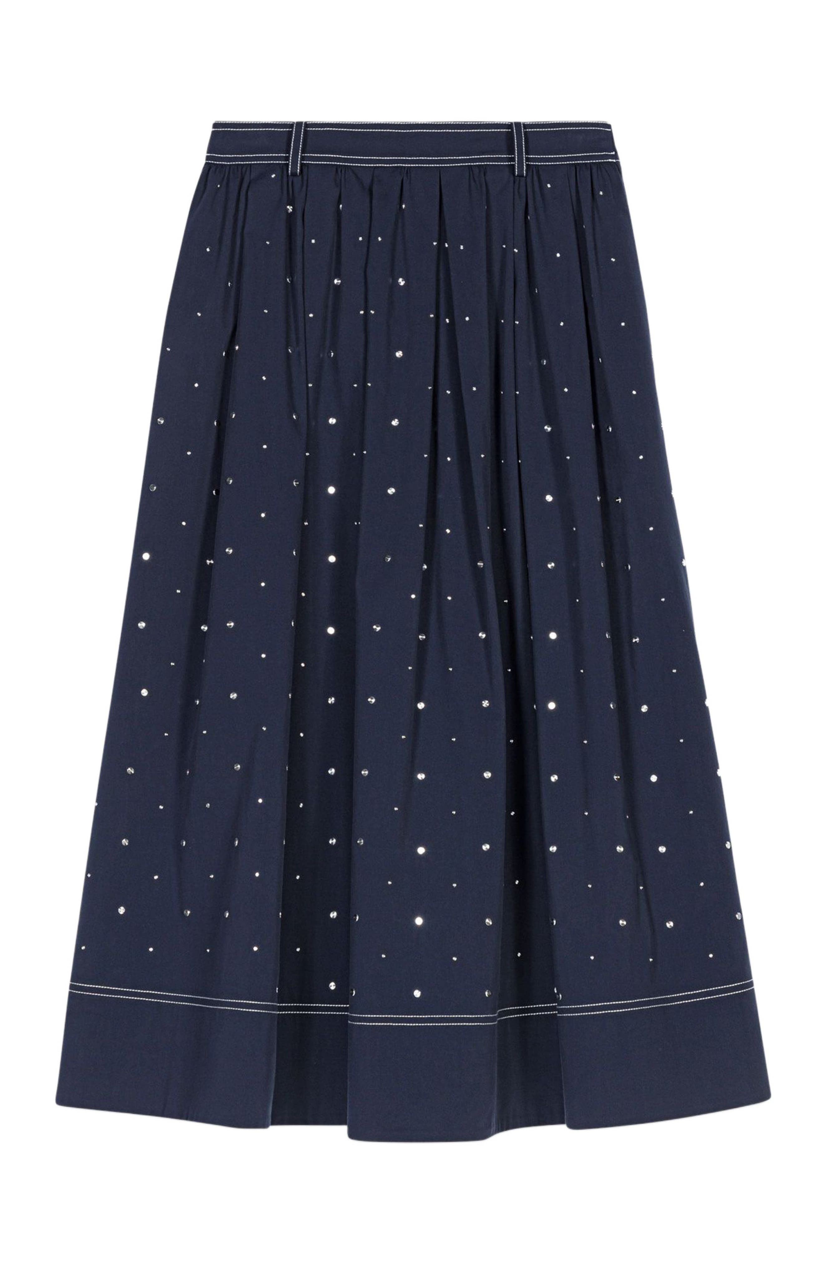 maje Studded flared cotton skirt in Navy at Nordstrom - 8