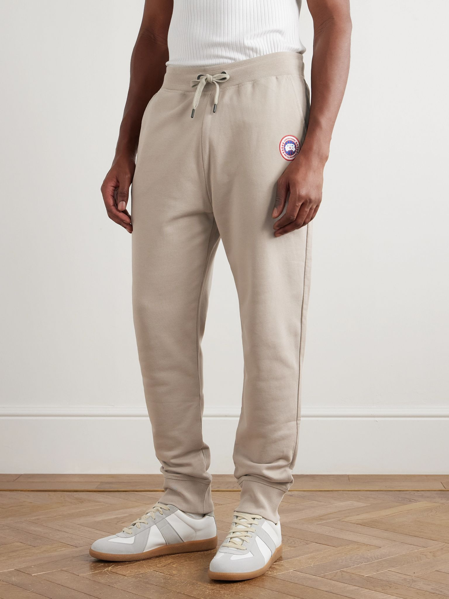 Huron Tapered Logo-Appliquéd Cotton-Jersey Sweatpants Beige - 3