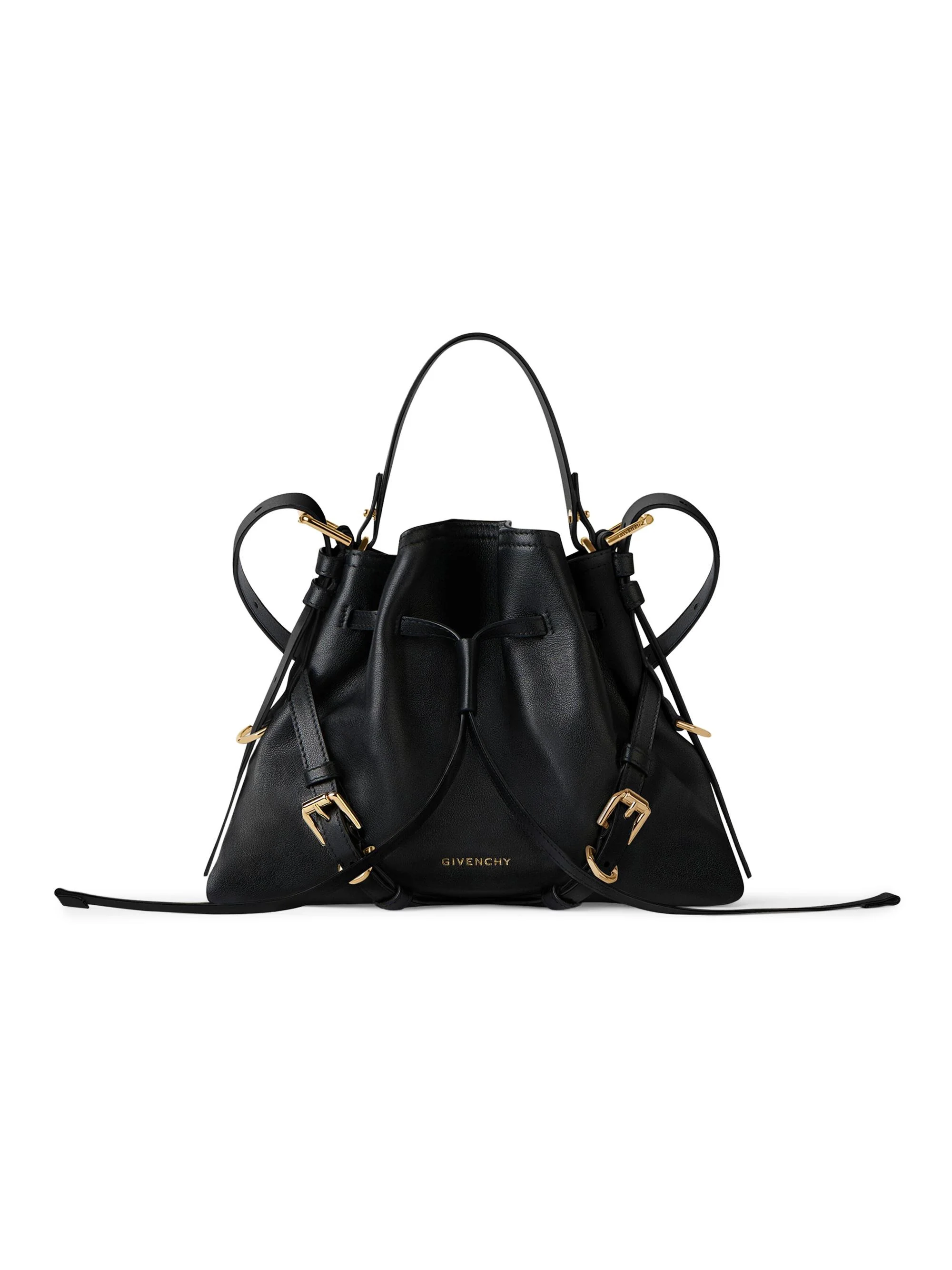 Women's Small Voyou Bucket Bag in Shiny Leather - Black - 1