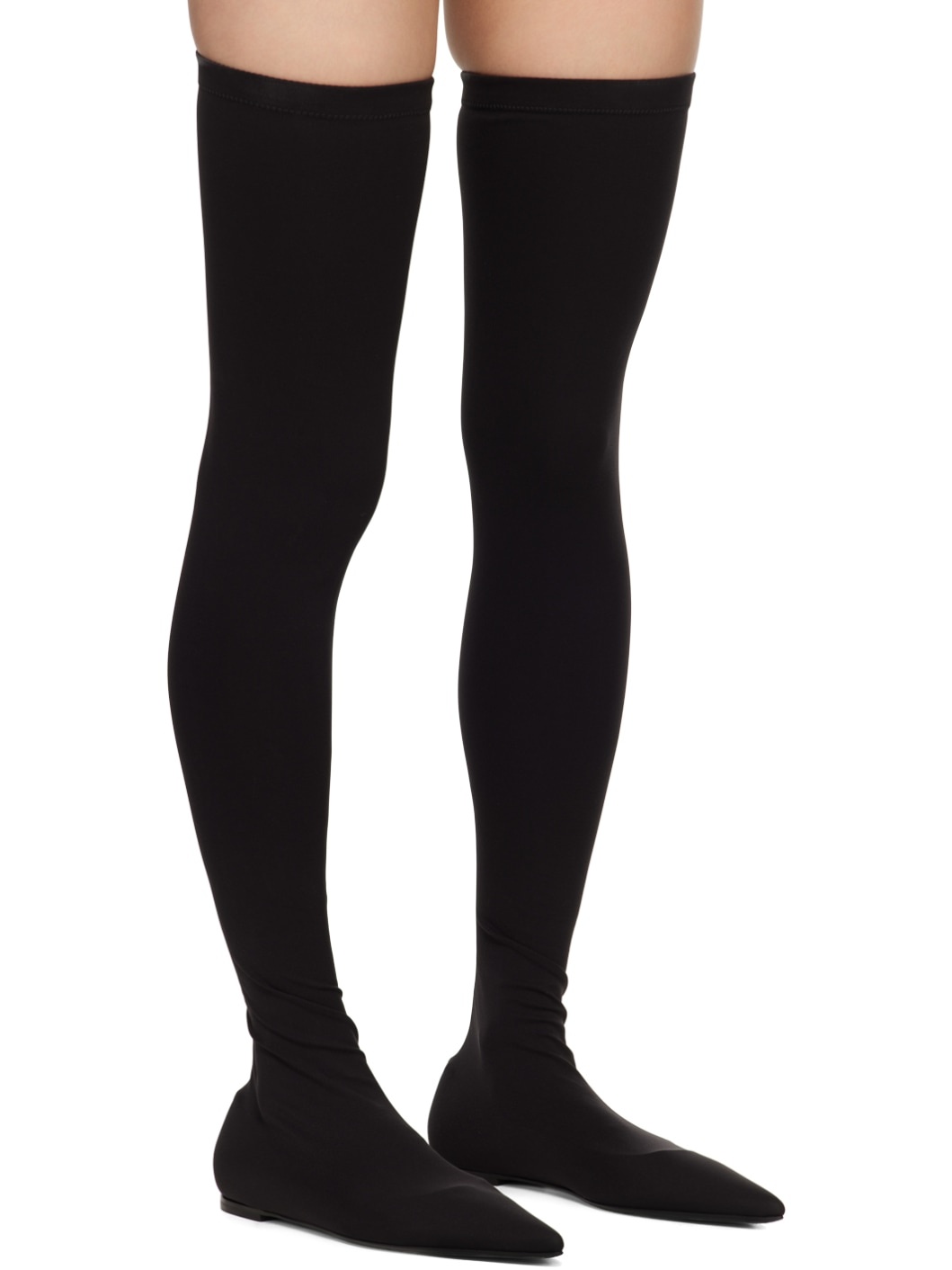Black Stretch Jersey Thigh-High Boots - 4