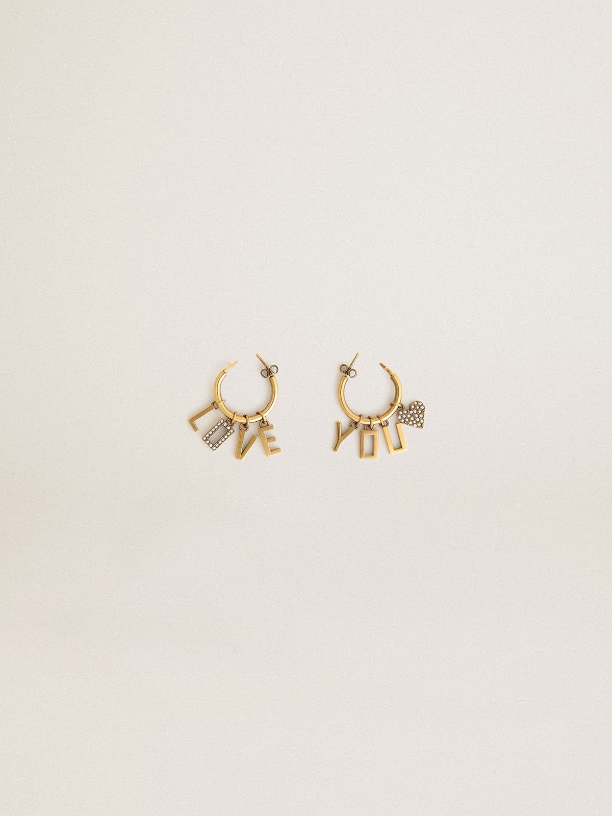 Hoop earrings with drop Love You lettering and crystals - 1