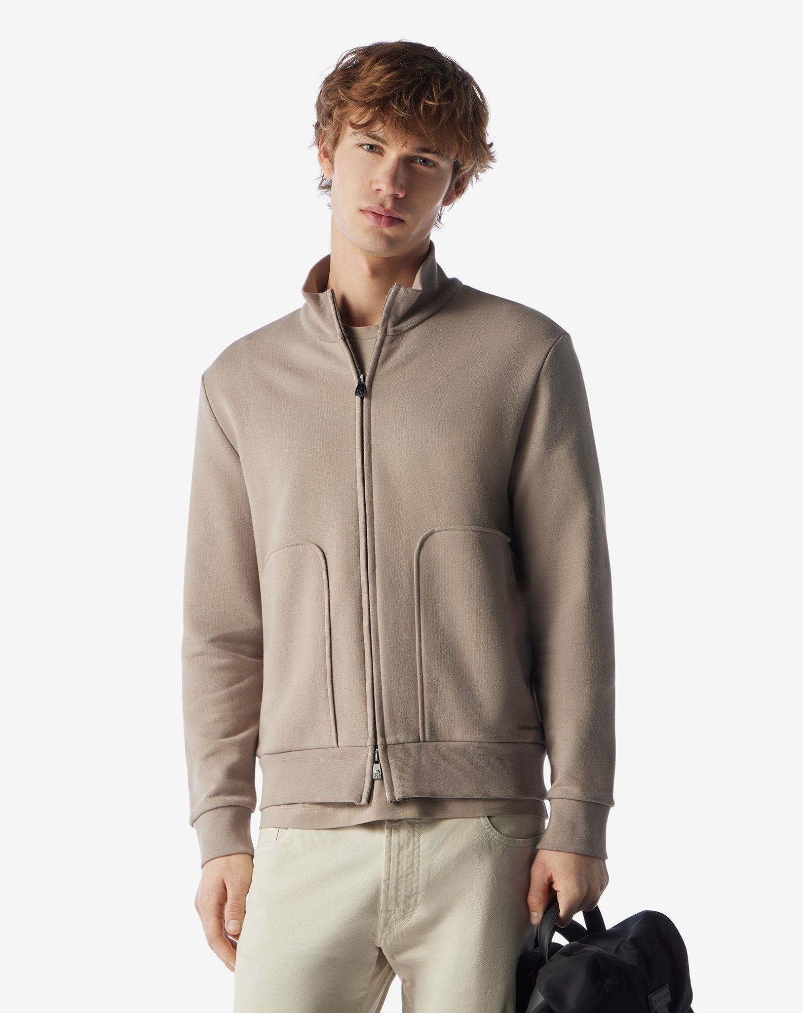 Beige cotton blend full-zip sweatshirt - 2