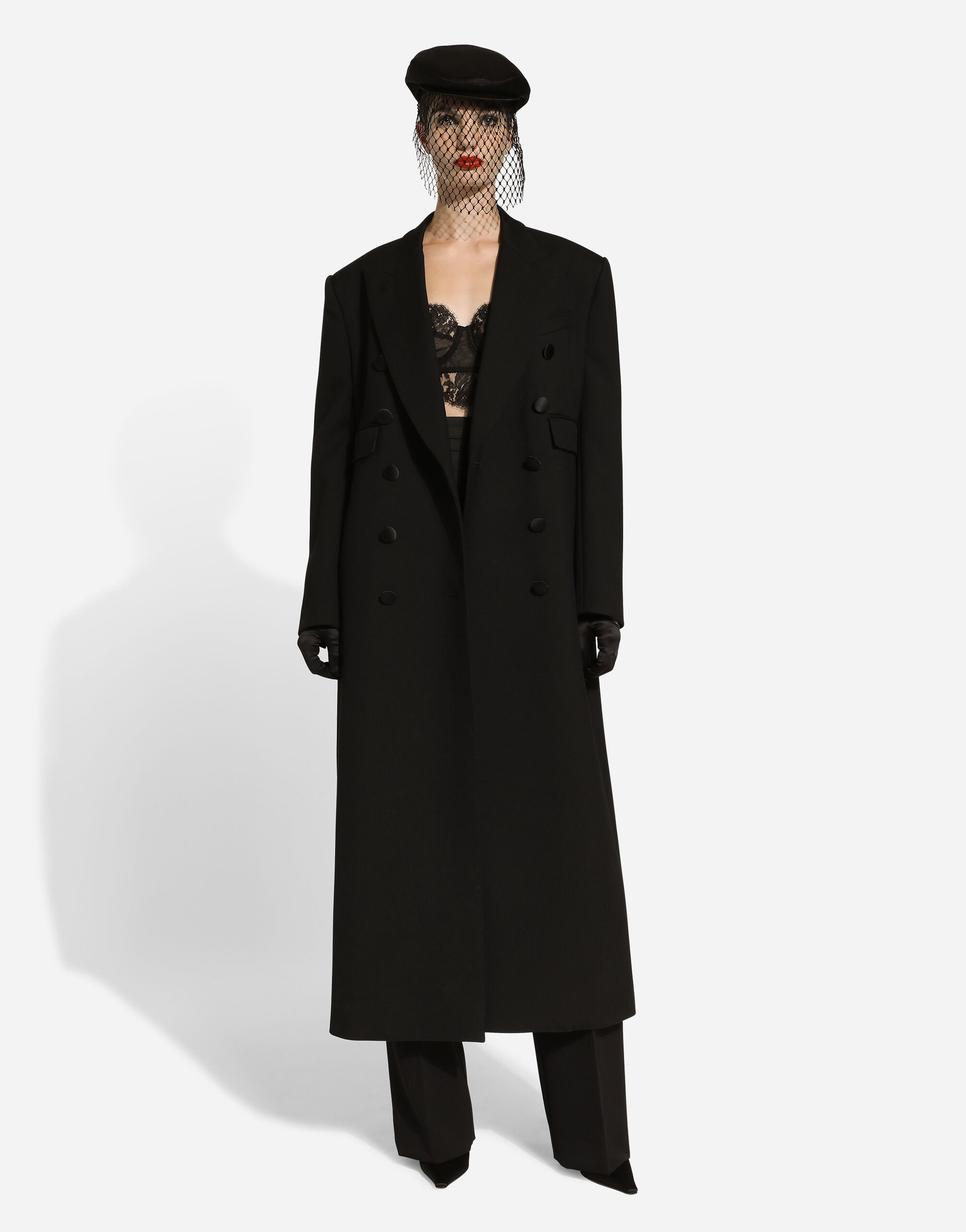 Long double-breasted tuxedo coat in double wool gabardine - 3