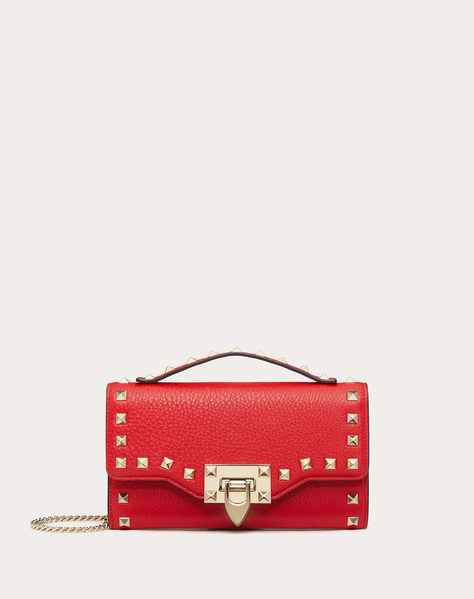 ROCKSTUD GRAINY CALFSKIN WALLET WITH CHAIN STRAP - 1