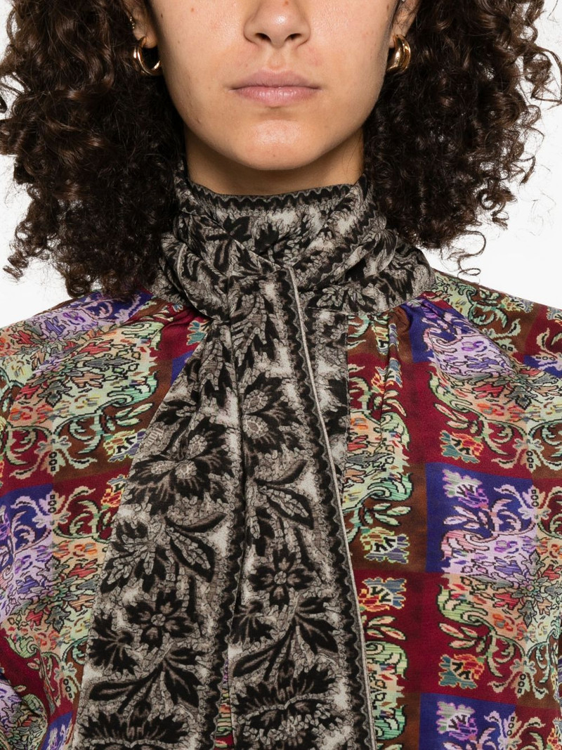 patterned tie-neck shirt 5