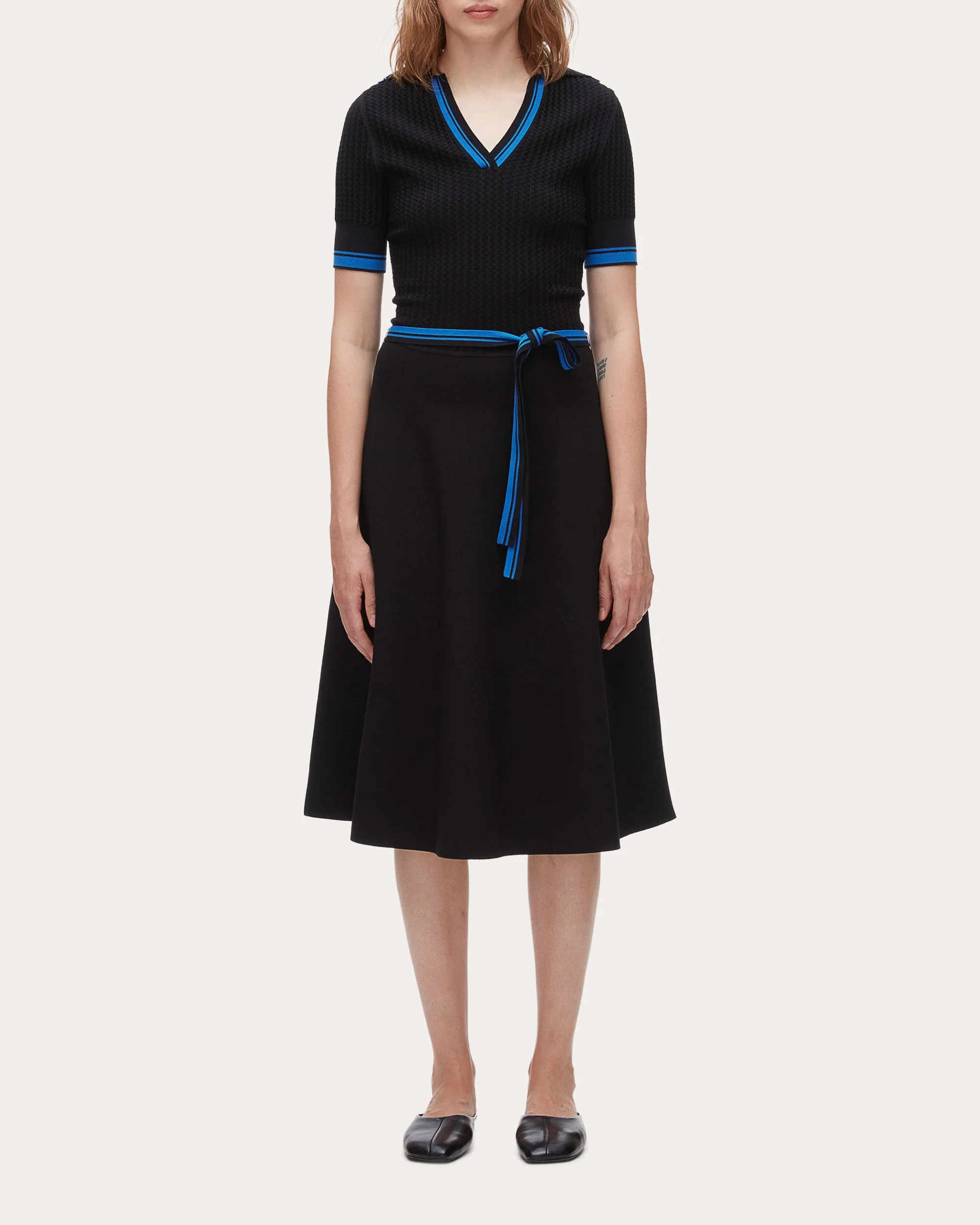 Textured Rib Knit Polo Midi Dress - 1