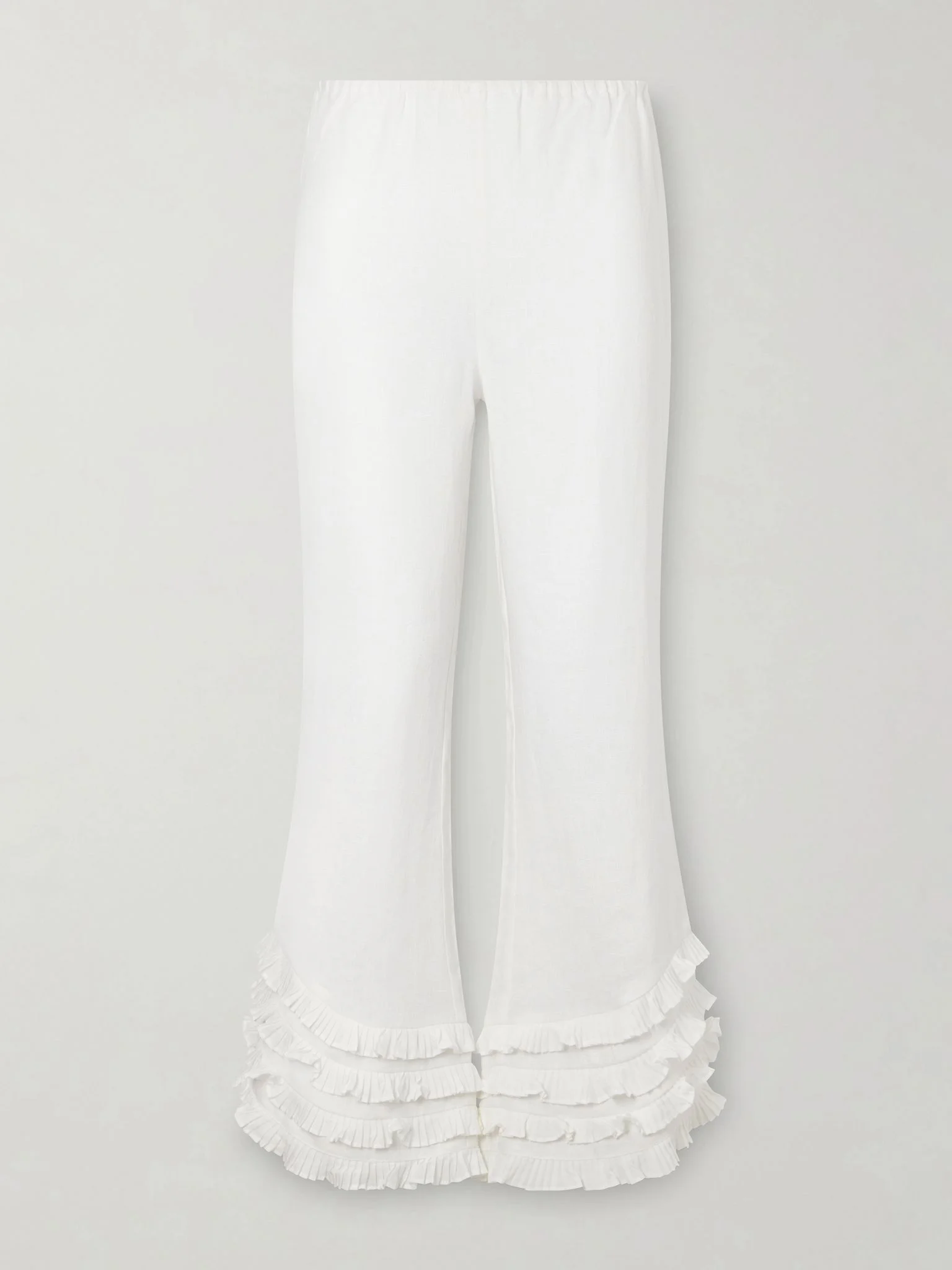 Florence ruffled linen straight-leg pants White - 1
