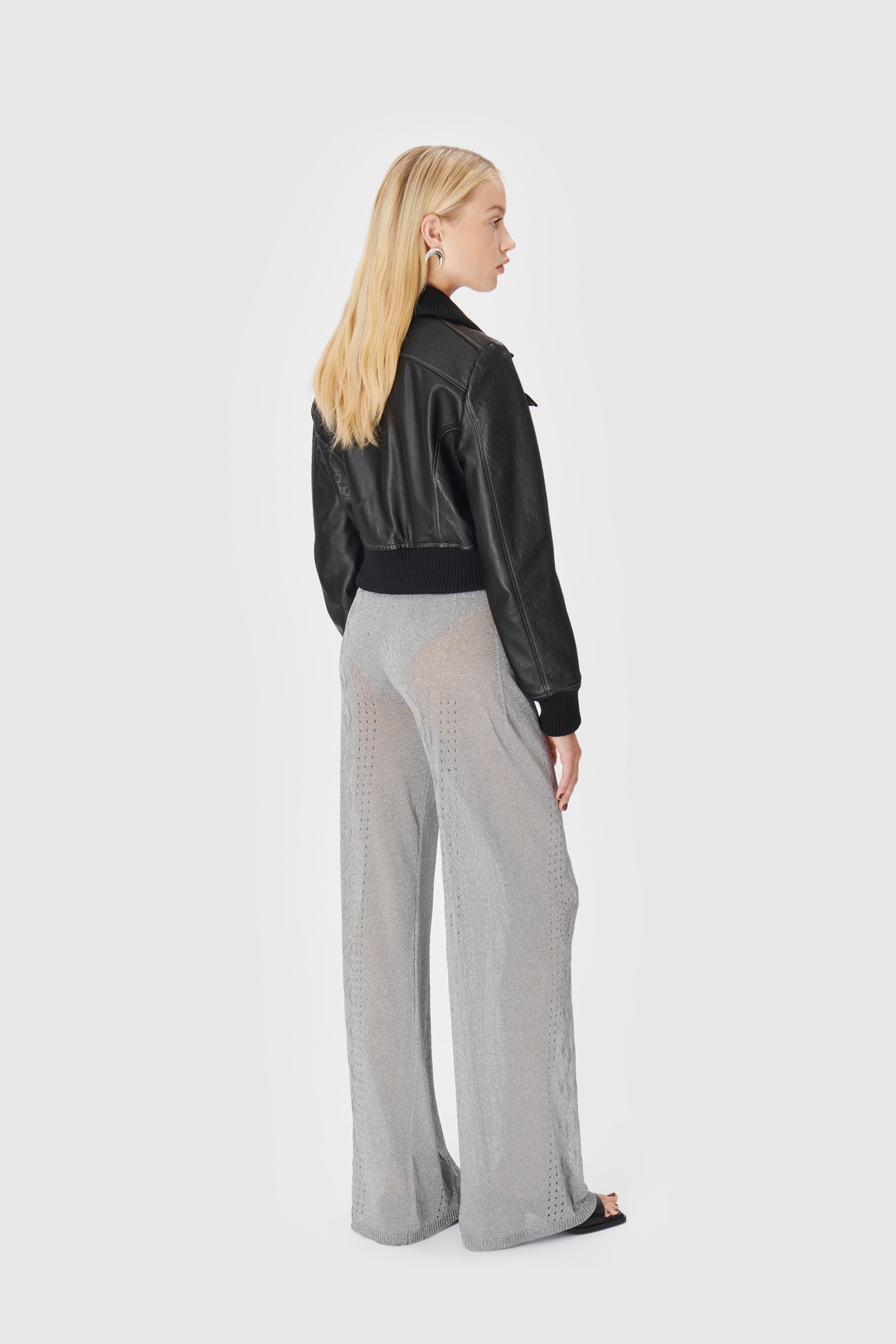 Metallic Pointelle Knit Flare Pants - 3