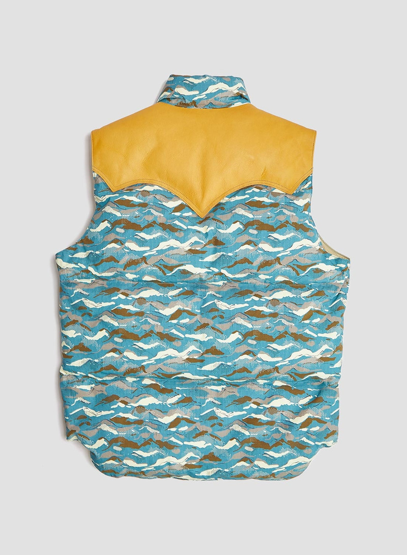 Rocky Mountain Featherbed x Nigel Cabourn Down Vest Mountain Camo in Blue 3