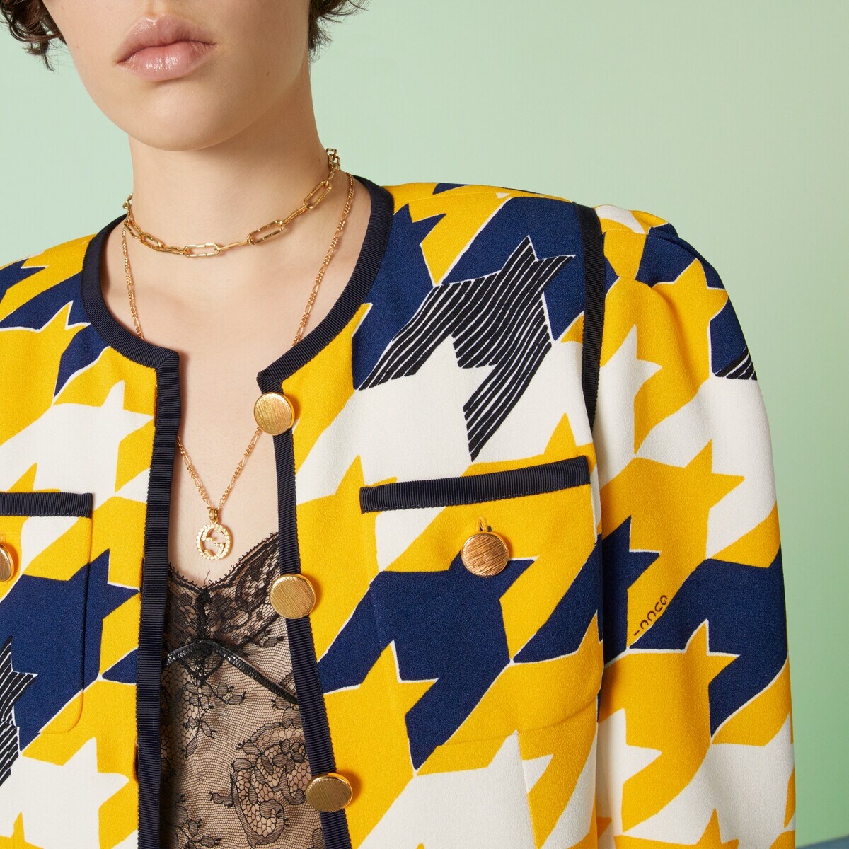Geometric houndstooth print viscose jacket - 3