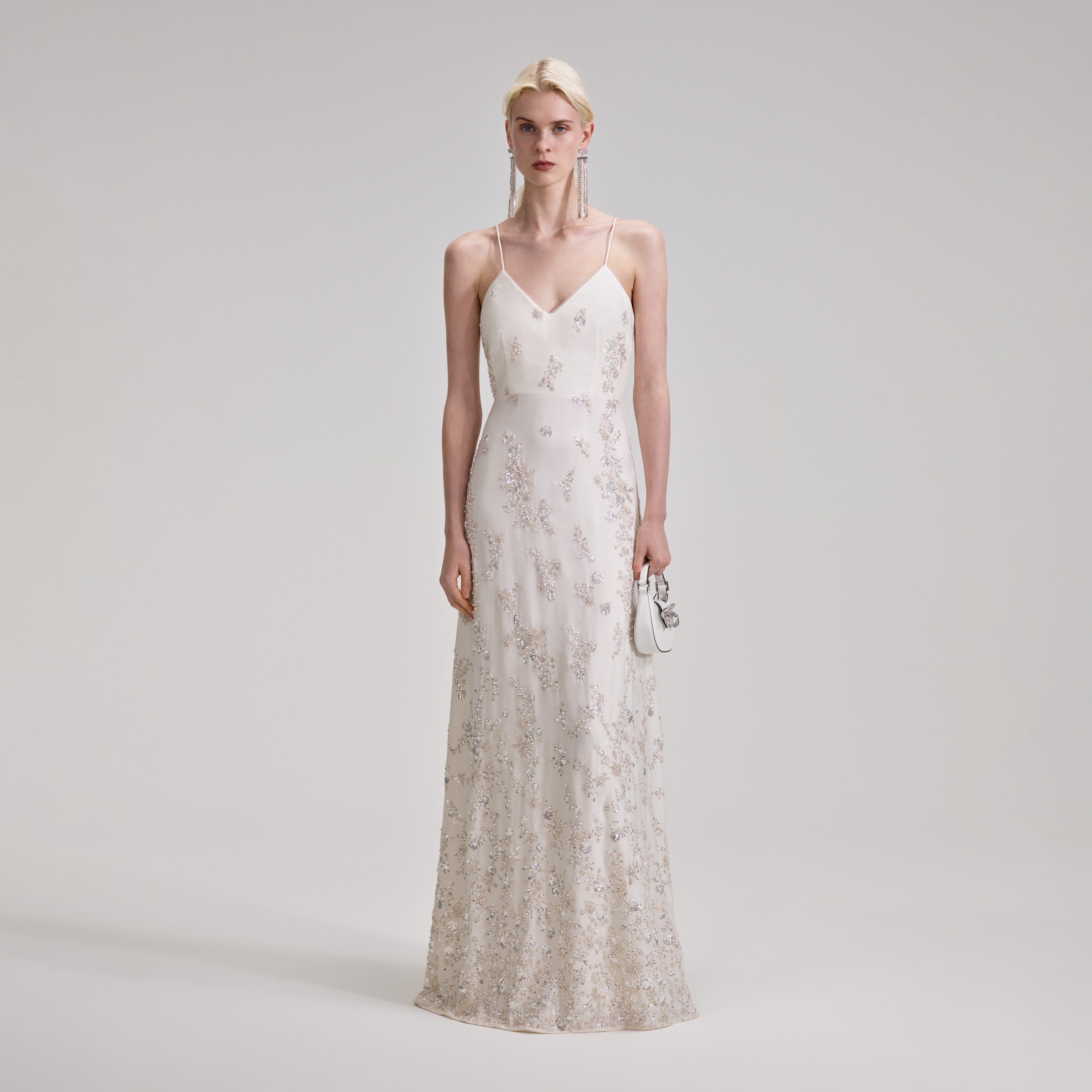 self-portrait White Embellished V Neck Maxi Dress - PF23-192X-SQ |  REVERSIBLE