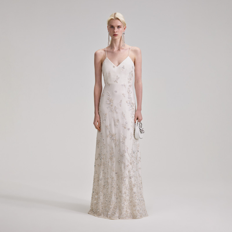 White Embellished V Neck Maxi Dress 1