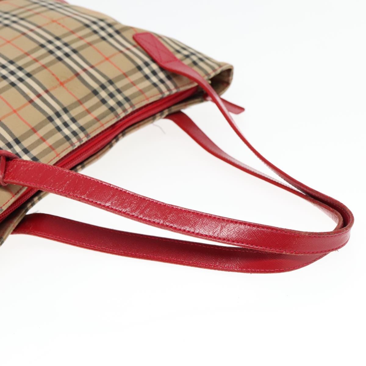 Burberry Nova Check Hand Bag Canvas Leather Beige Red Gold - 7