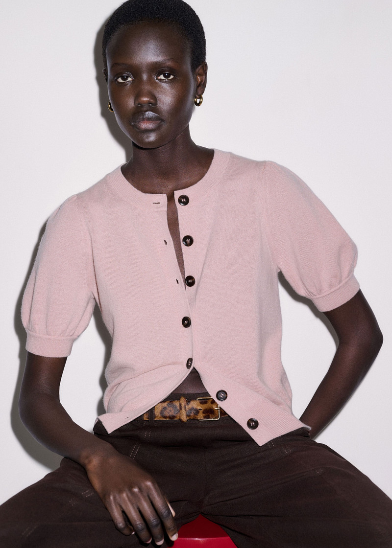 Pouf Sleeve Cashmere Button Through Tee 1