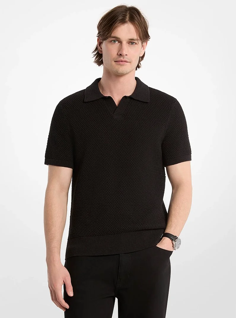 Johnny Textured Knit Cotton Polo Shirt - 1