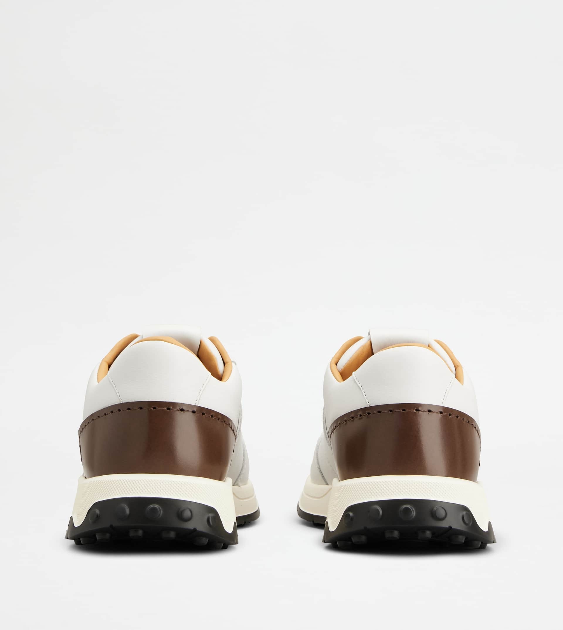 SNEAKERS IN LEATHER AND TECHNICAL FABRIC - WHITE, BROWN - 3