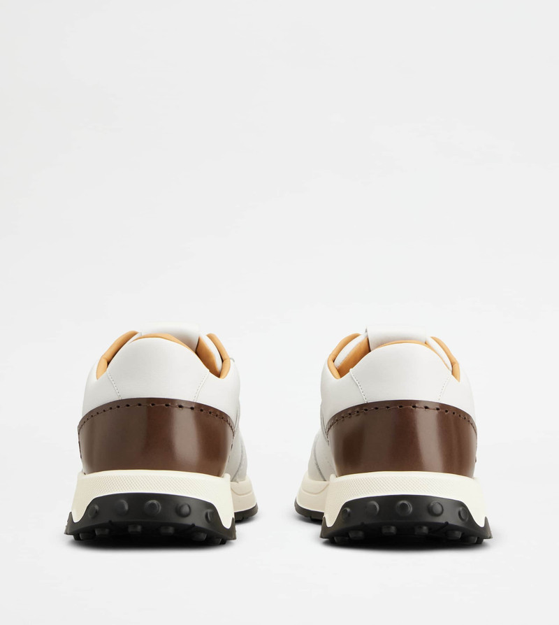 Tod's SNEAKERS IN LEATHER AND TECHNICAL FABRIC - WHITE, BROWN outlook
