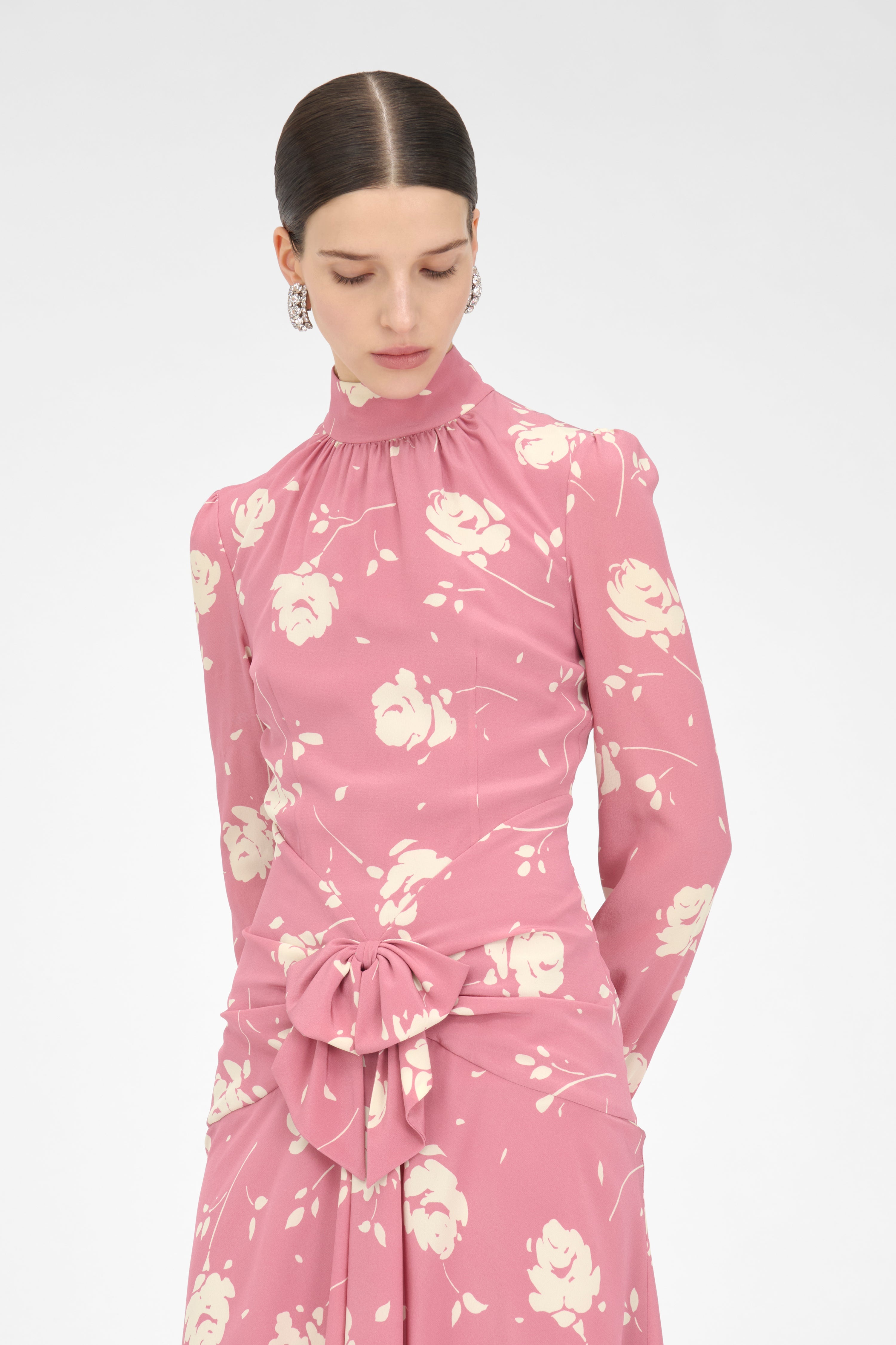 ROSE PRINT HIGH NECK DRESS - 5