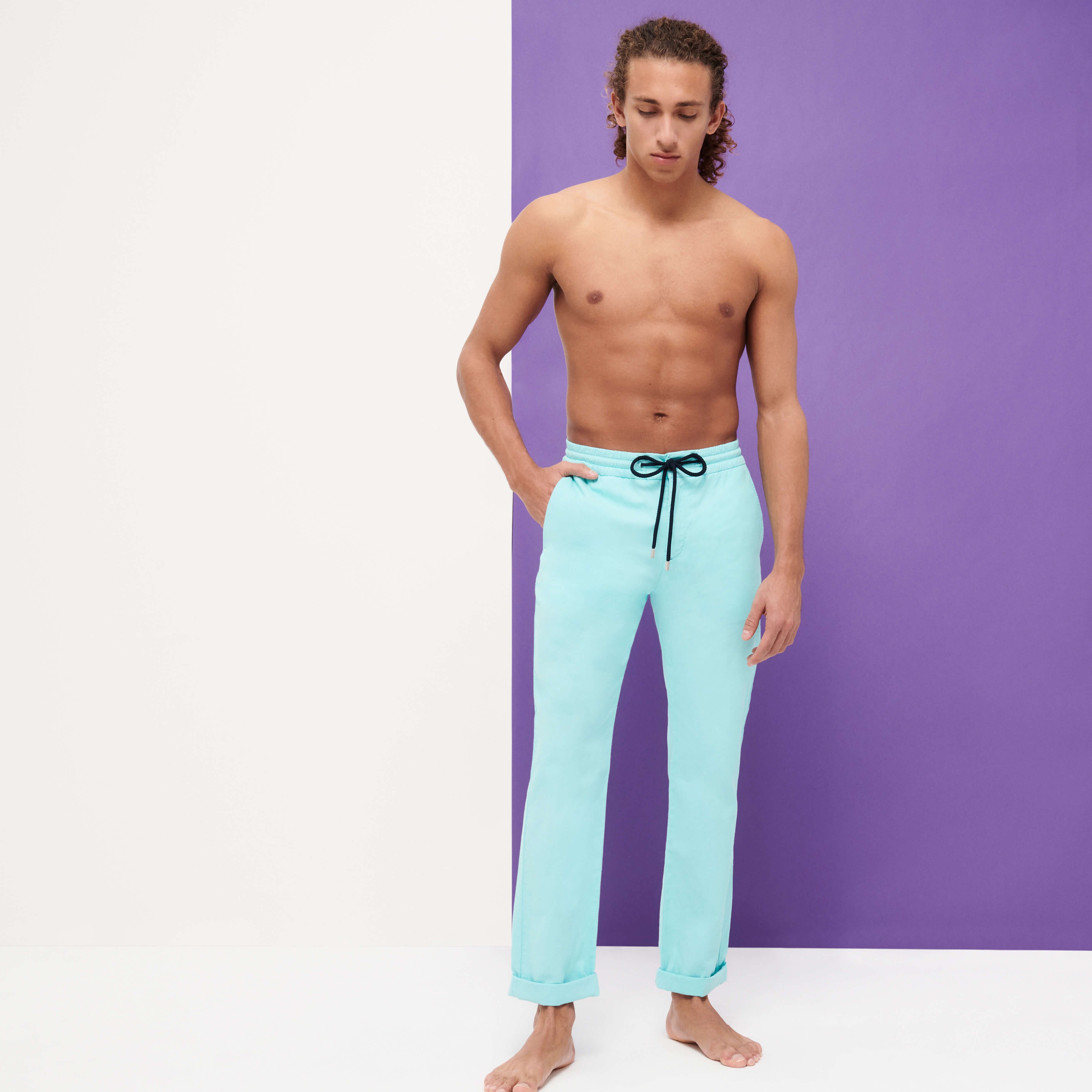 Men Cotton Linen Stretch Comfort Pants Solid - 3