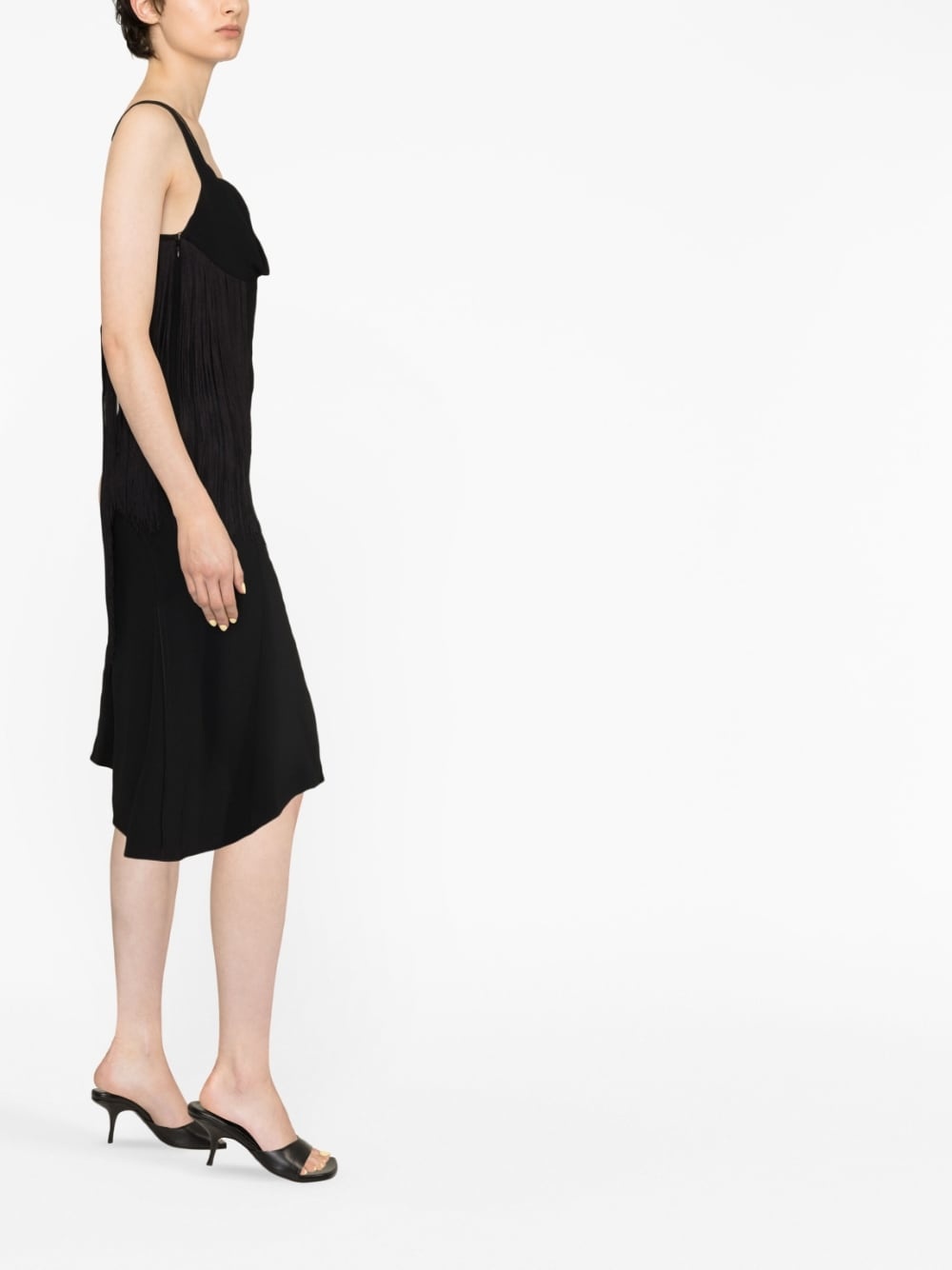 asymmetric fringed slip dress - 4