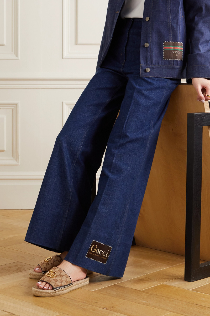 GUCCI Pilar leather-trimmed embellished logo-detailed canvas espadrille slides outlook