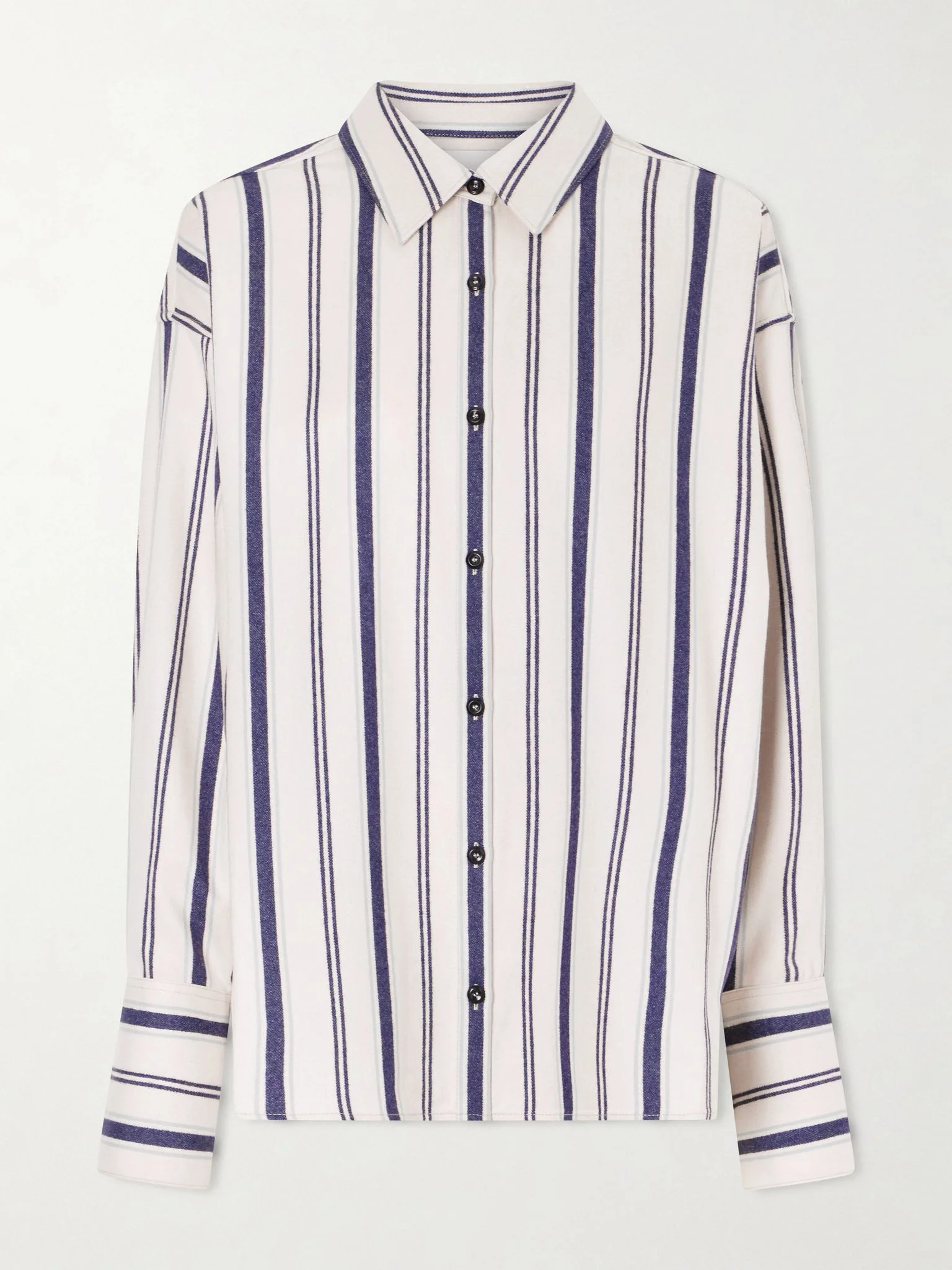 Cashlite Berti striped wool, silk and cashmere-blend shirt Blue - 1