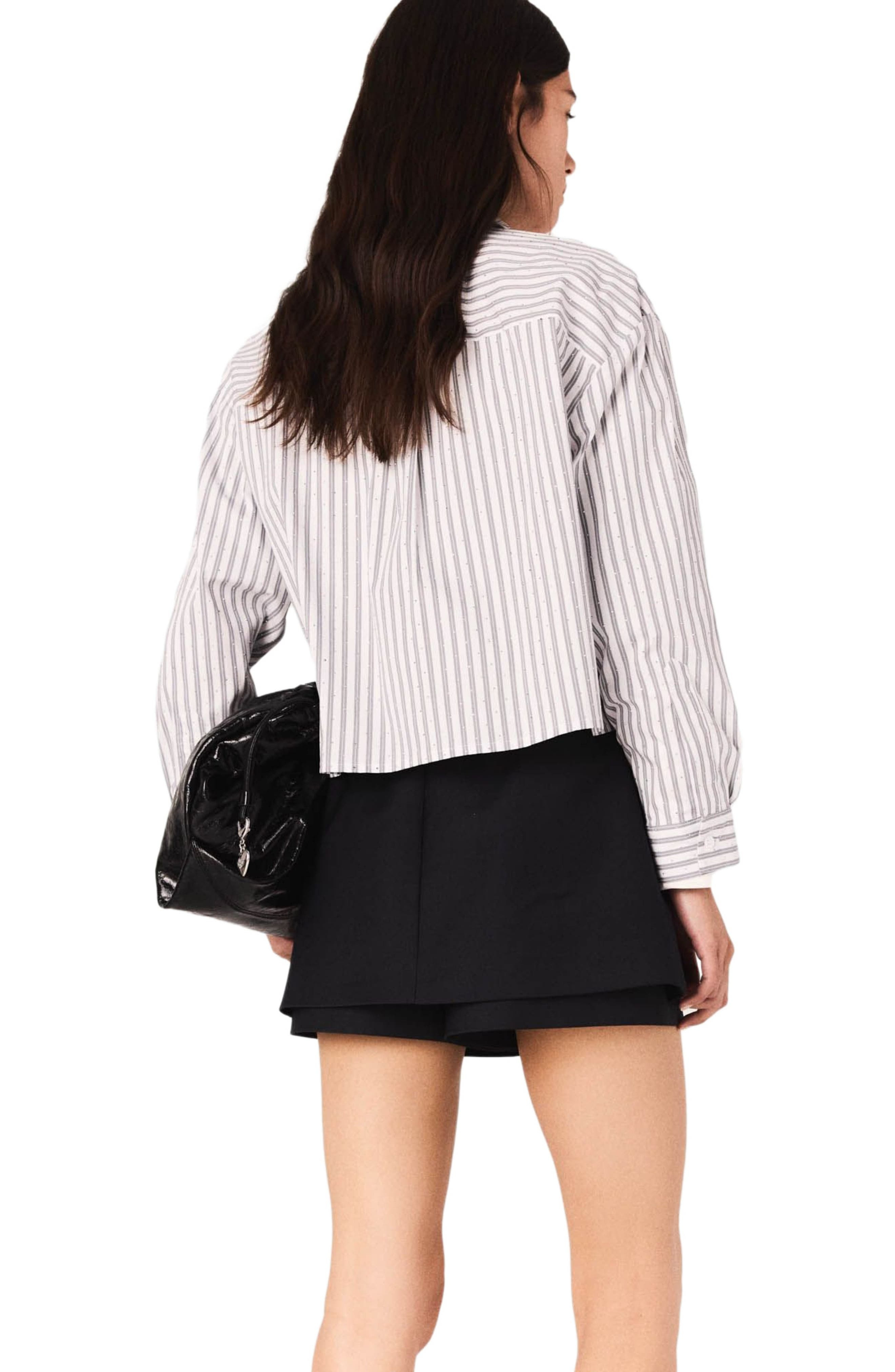 maje Striped rhinestone shirt with tie in Ecru Stripes at Nordstrom - 2
