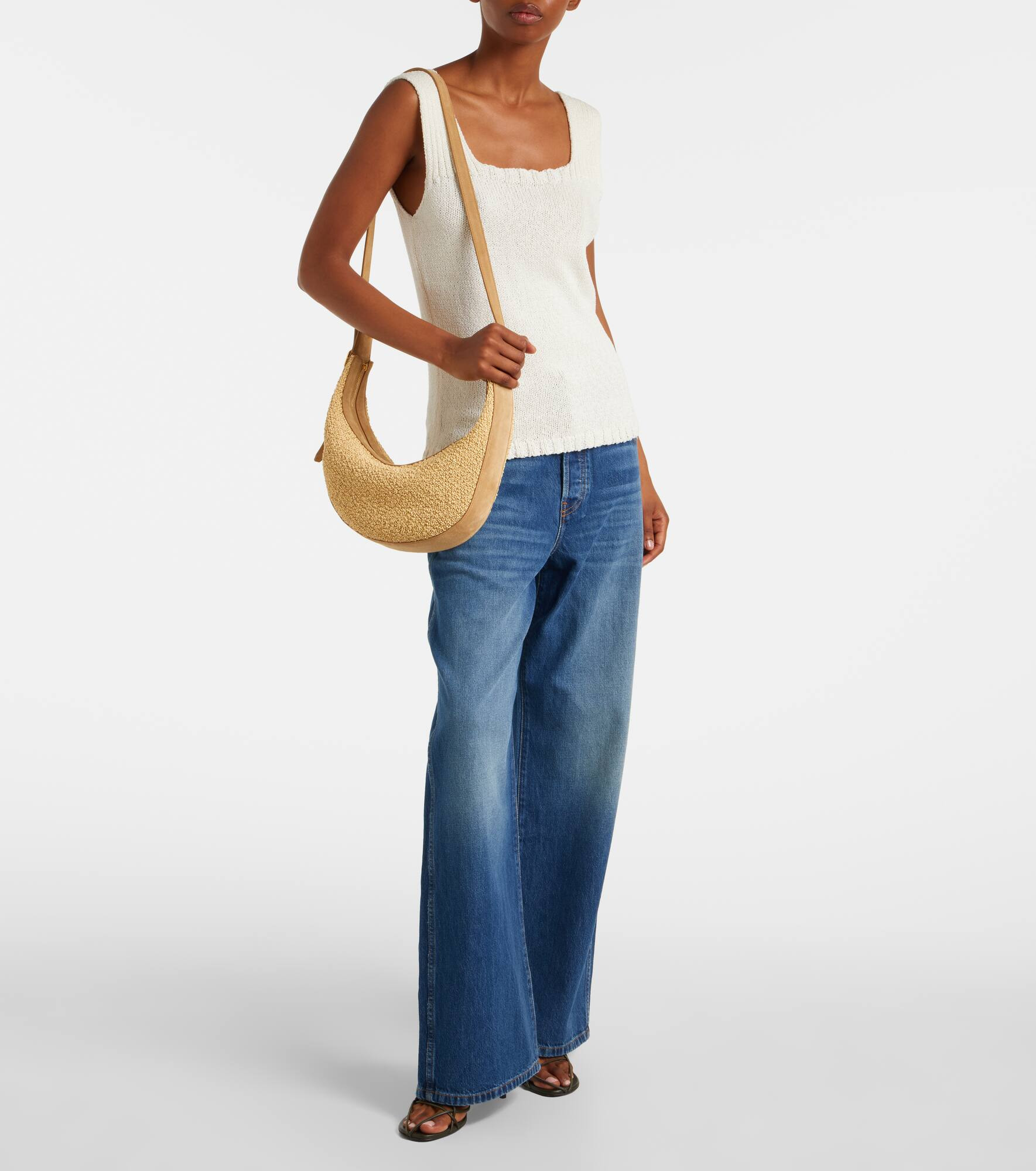 Augustina Small raffia and suede crossbody bag - 5