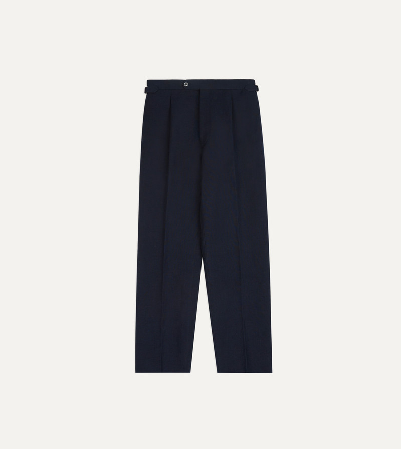 Navy Linen-Cotton Single-Pleat Trouser - 1