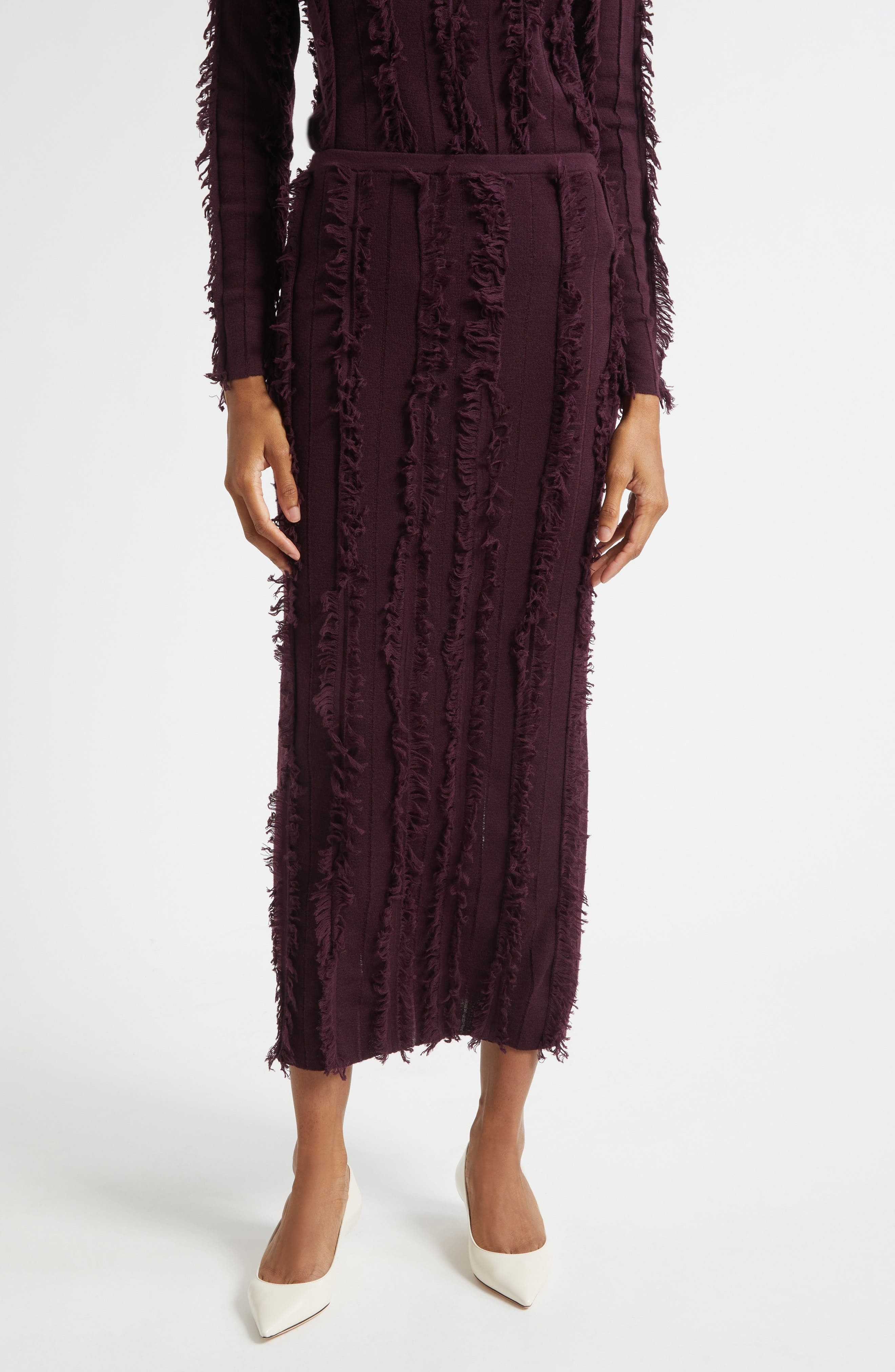 ZANKOV Evangeline Fringe Stripe Knit Pencil Skirt in Pineau at Nordstrom - 1